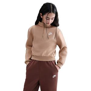 Nike Big Girls' Sportswear Club Fleece 1/2 Zip Long Sleeve Top - Brown
