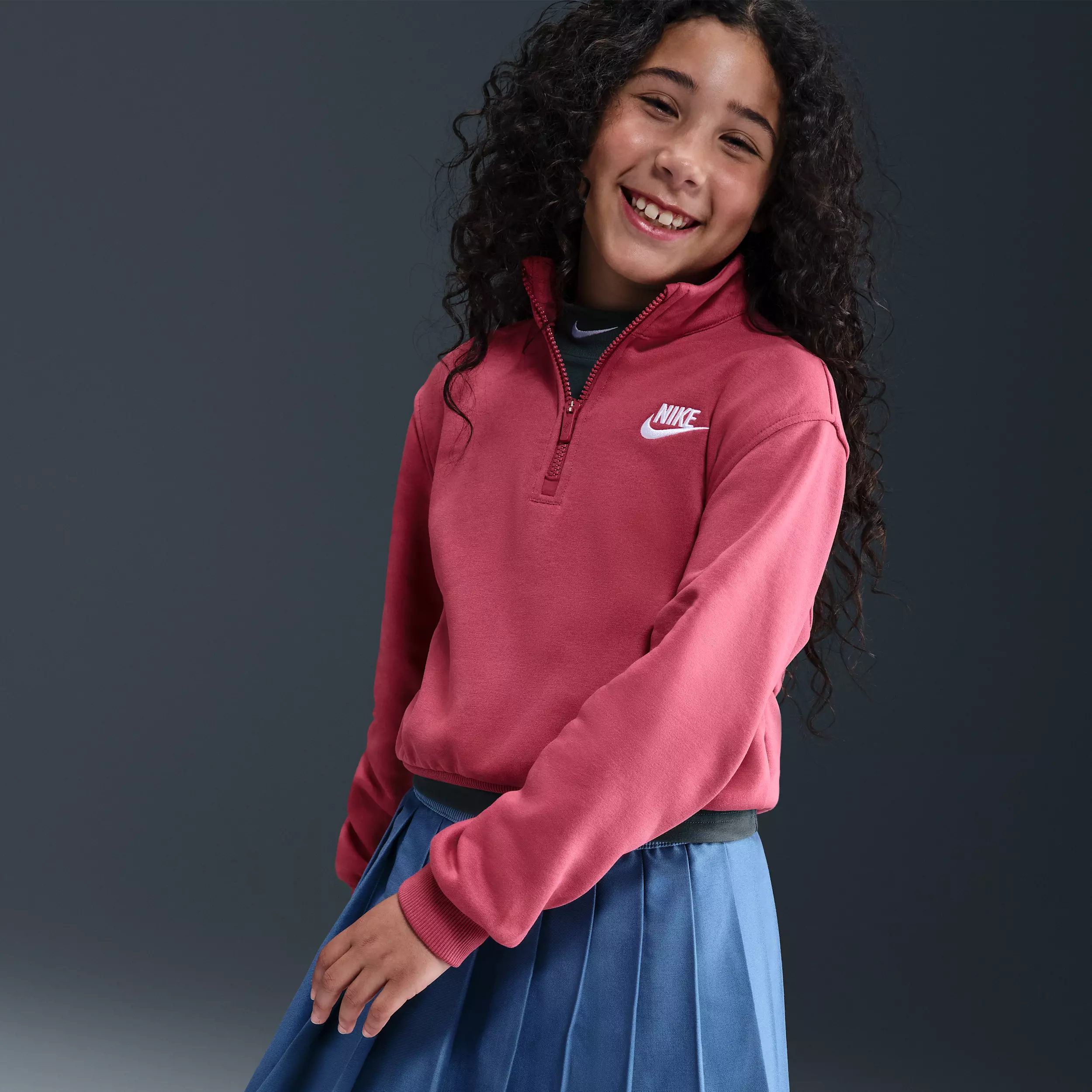 Nike Big Girls' Sportswear Club Fleece 1/2 Zip Long Sleeve Top - Purple - PURPLE