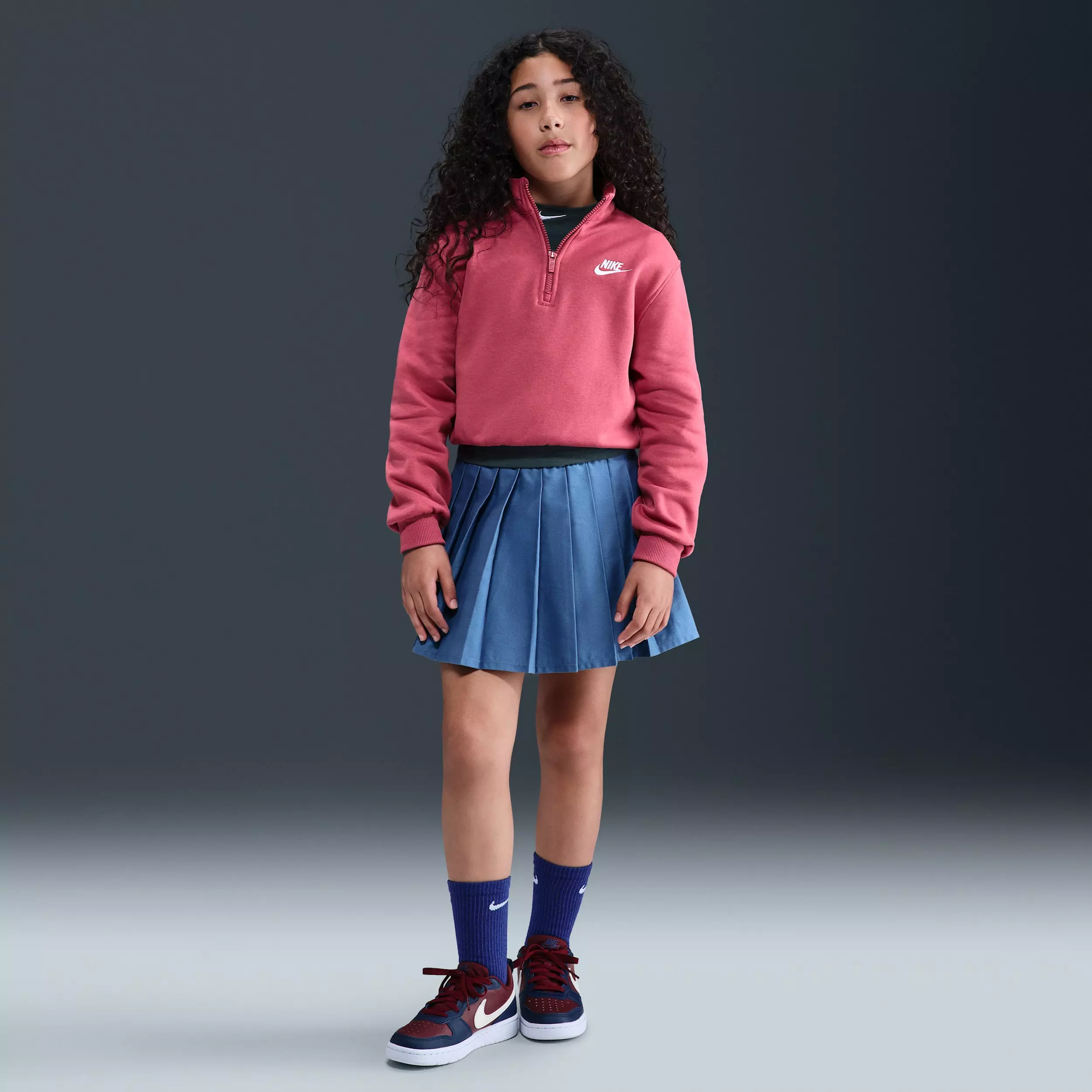 Nike Big Girls' Sportswear Club Fleece 1/2 Zip Long Sleeve Top - Purple - PURPLE