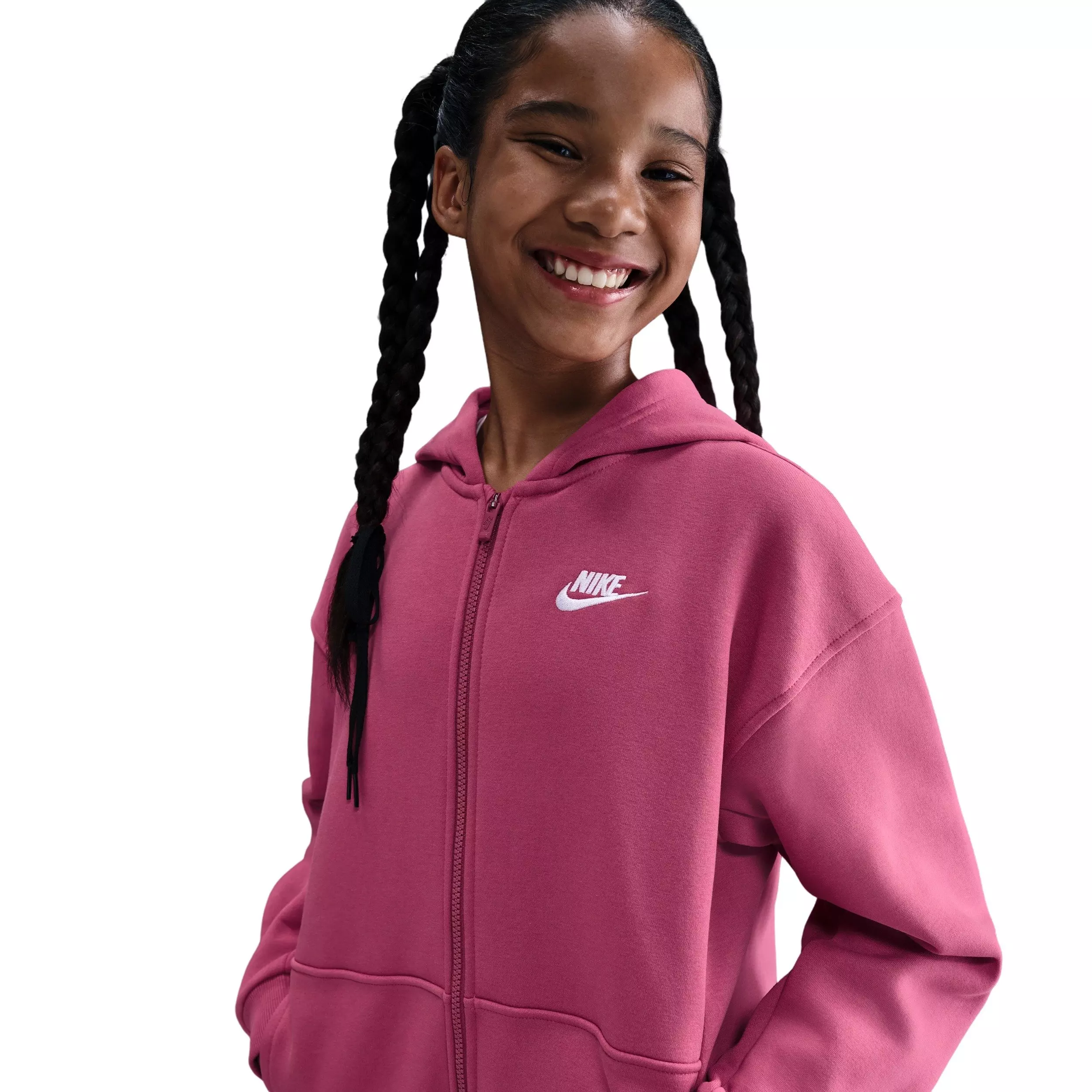 Nike Big Girls' Sportswear Club Fleece Oversized Full-Zip Hooded Jacket - Purple - PURPLE