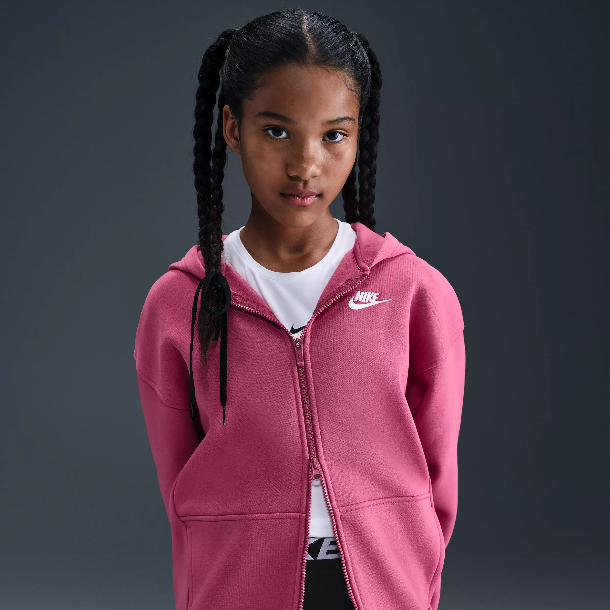 Nike Big Girls' Sportswear Club Fleece Oversized Full-Zip Hooded Jacket - Purple - PURPLE