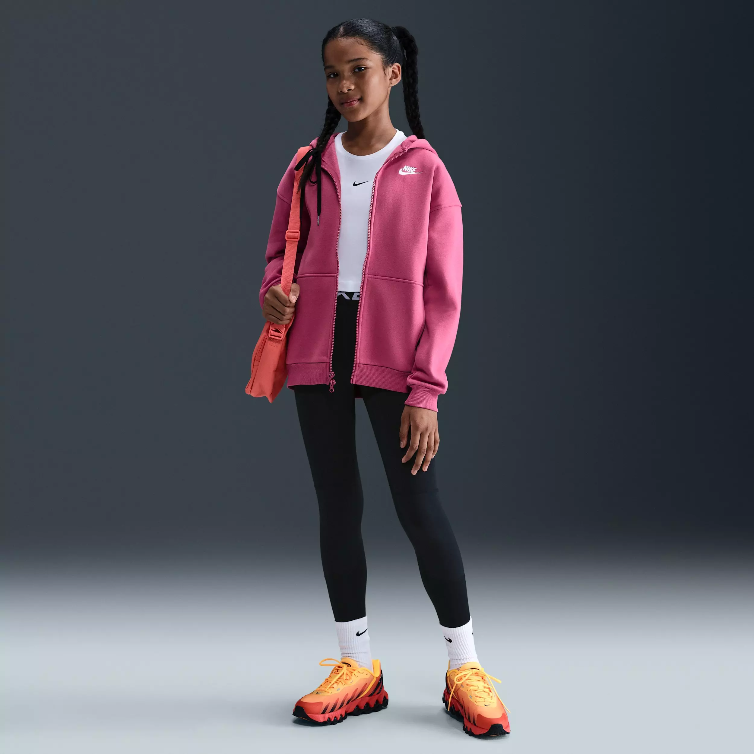 Nike Big Girls' Sportswear Club Fleece Oversized Full-Zip Hooded Jacket - Purple - PURPLE