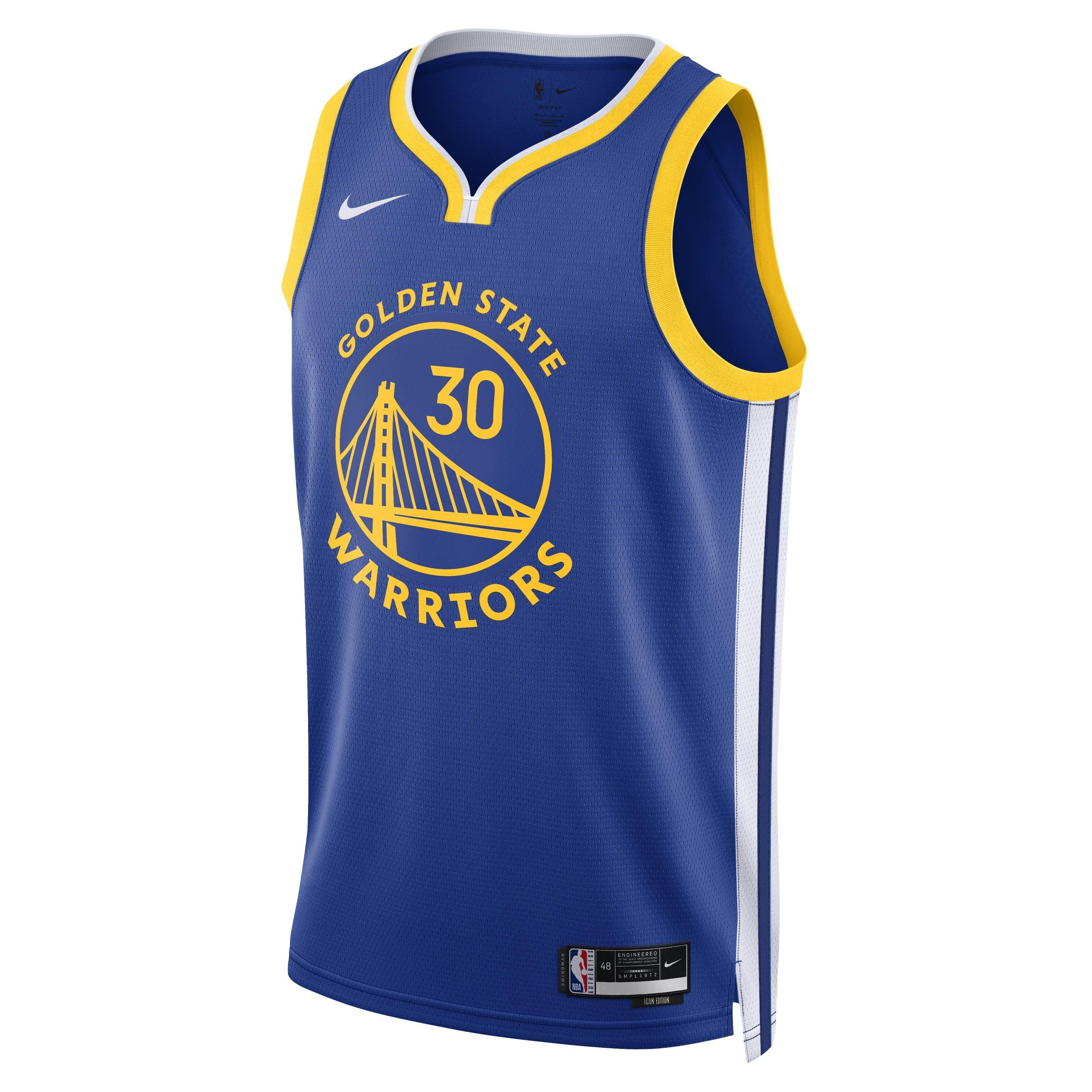 Nike Men's Golden State Warriors Dri-FIT NBA Swingman Icon 22 Road Jersey-Blue/Curry - BLUE/CURRY Thumbnail View 2