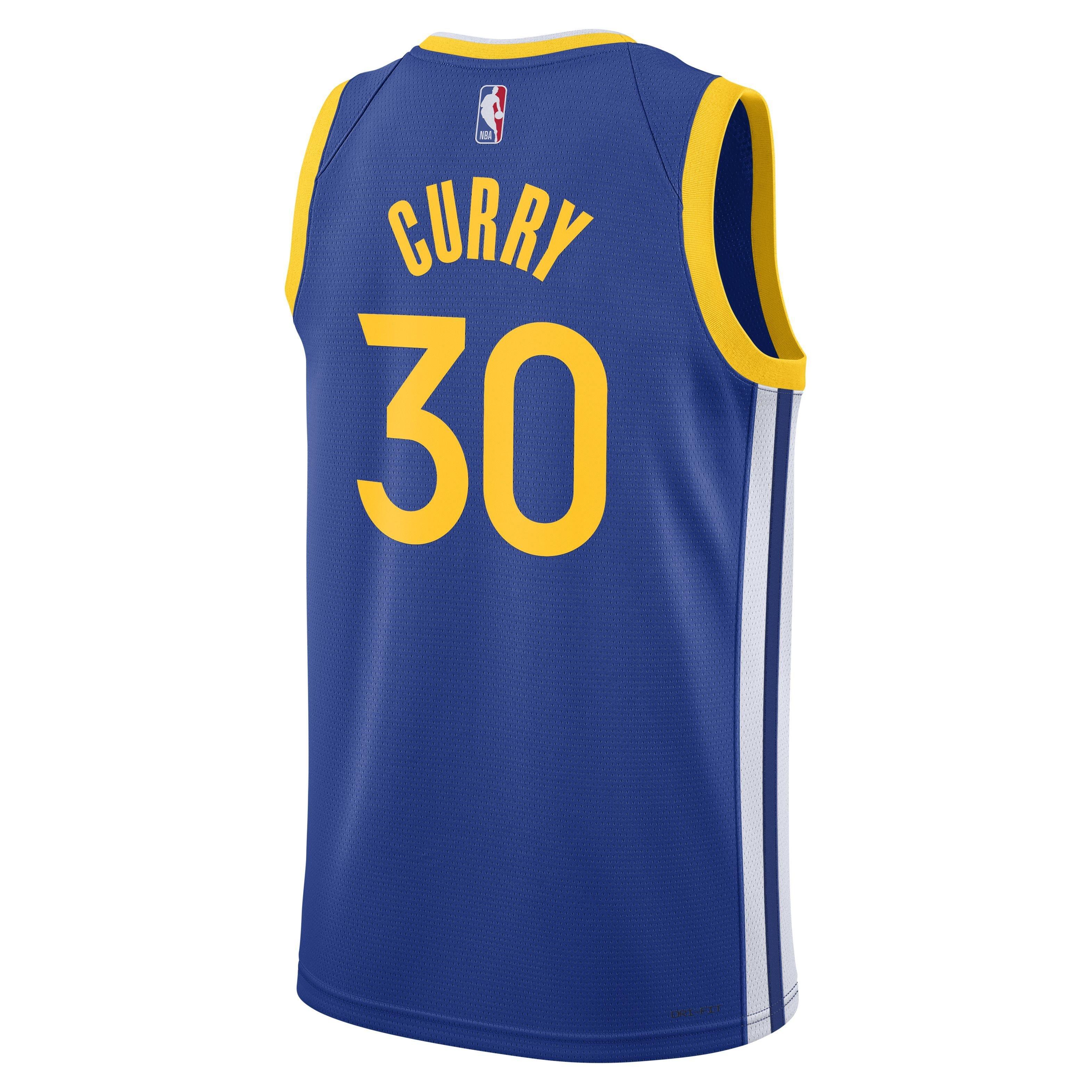 Nike Men's Golden State Warriors Dri-FIT NBA Swingman Icon 22 Road Jersey-Blue/Curry - BLUE/CURRY Thumbnail View 1