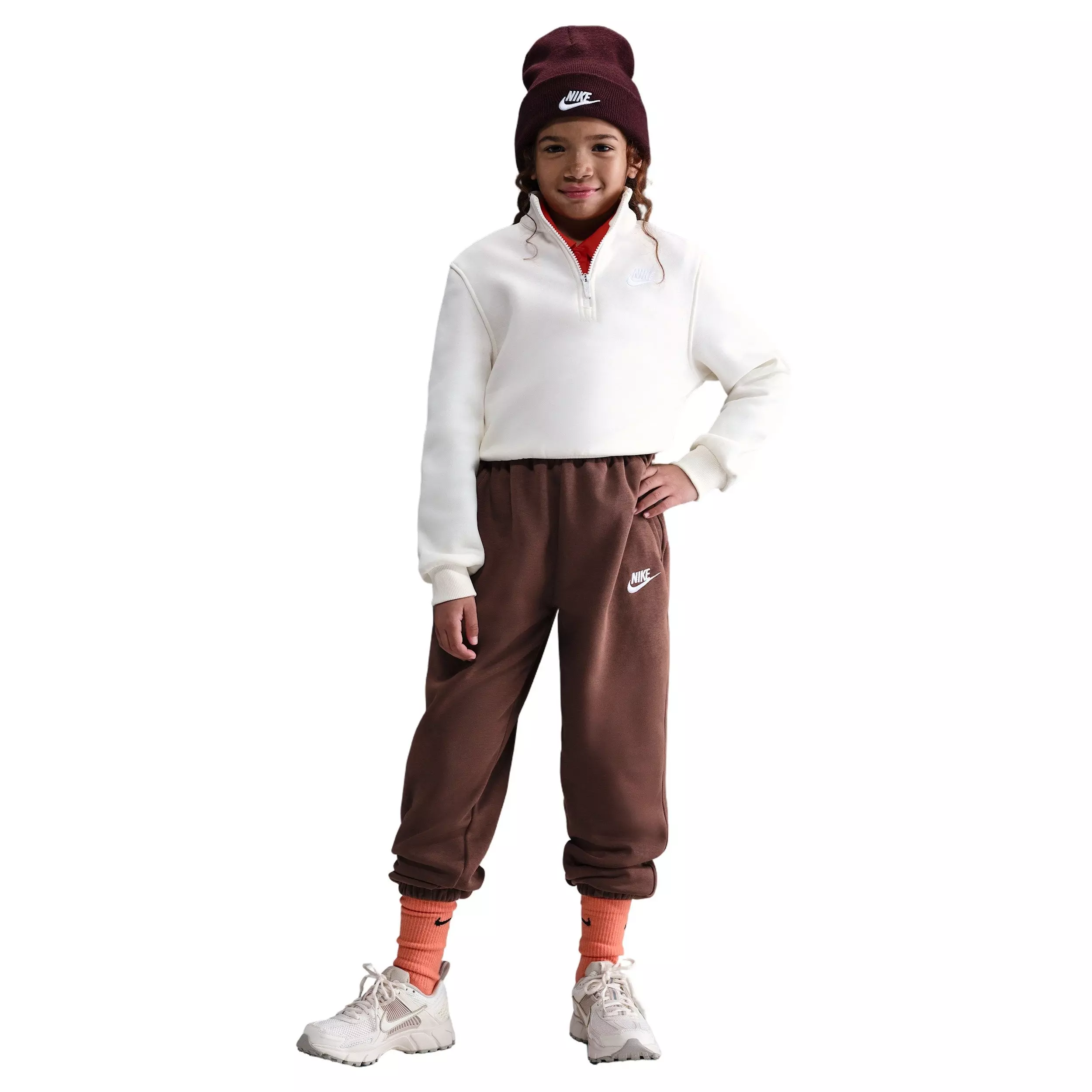 Nike Big Girls' Sportswear Club Fleece Loose Sweatpants - Dark Brown - DARK BROWN