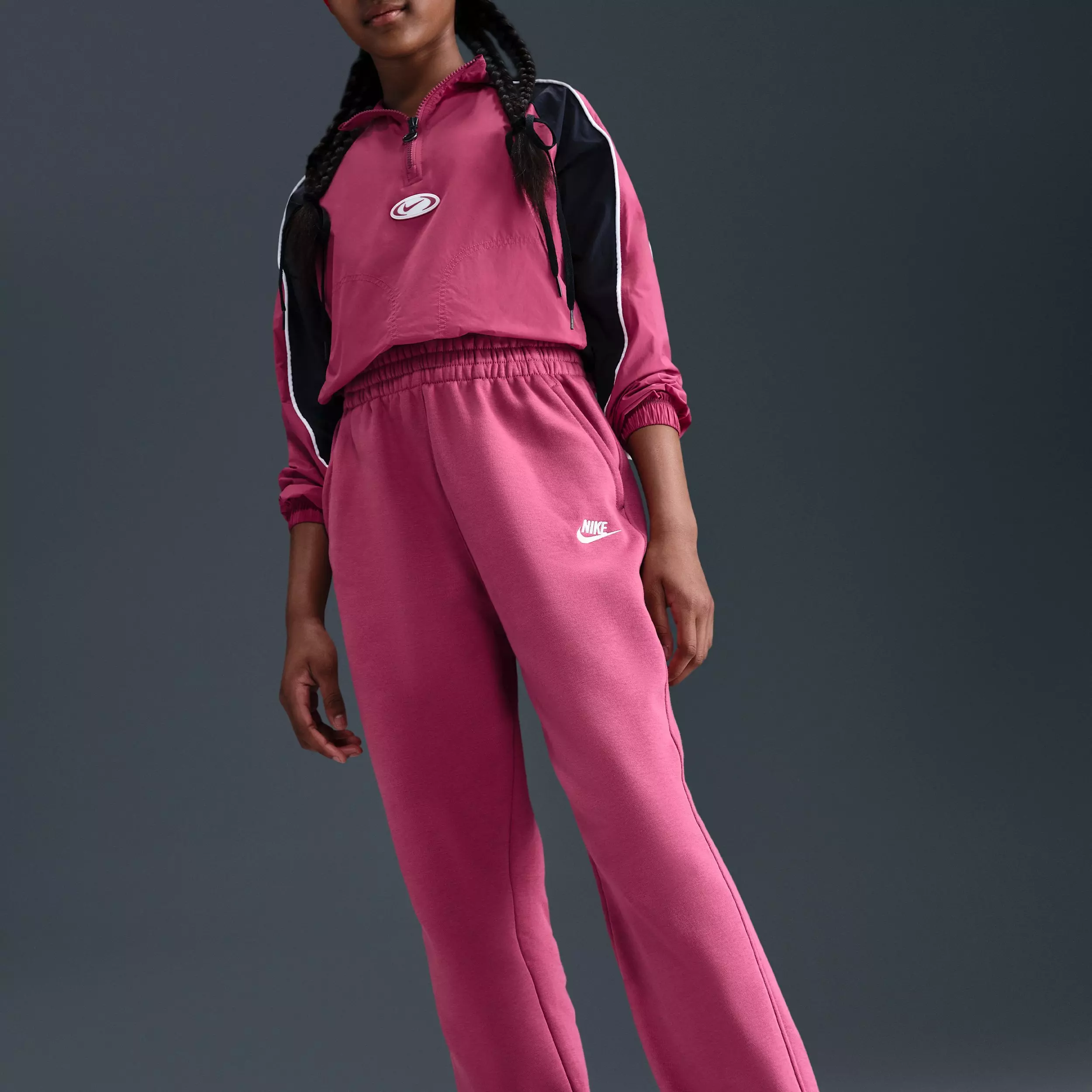 Nike Big Girls' Sportswear Club Fleece Loose Sweatpants - Beet Pink - BEET PINK