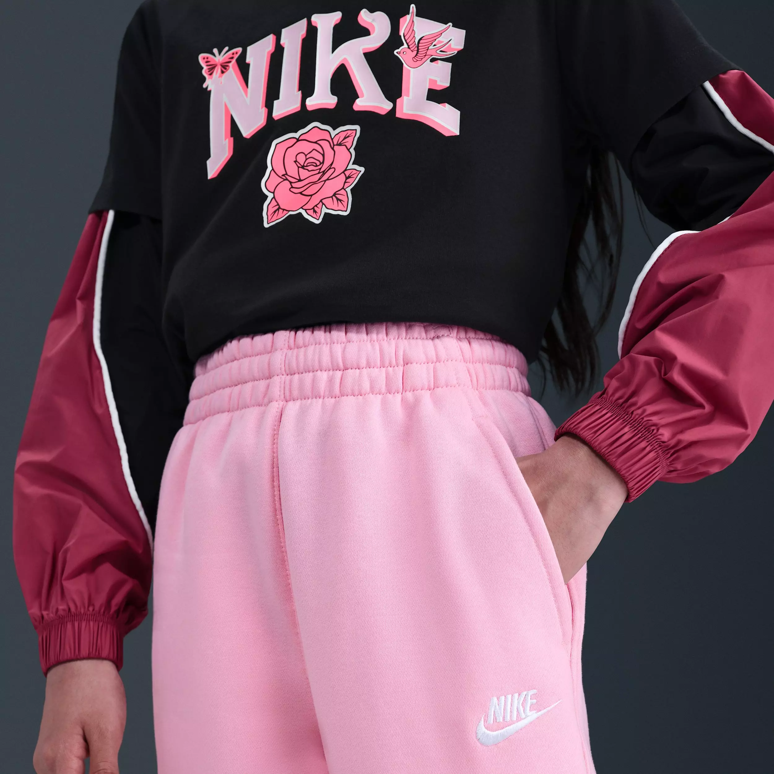 Nike Big Girls' Sportswear Club Fleece Loose Sweatpants - Pink - PINK
