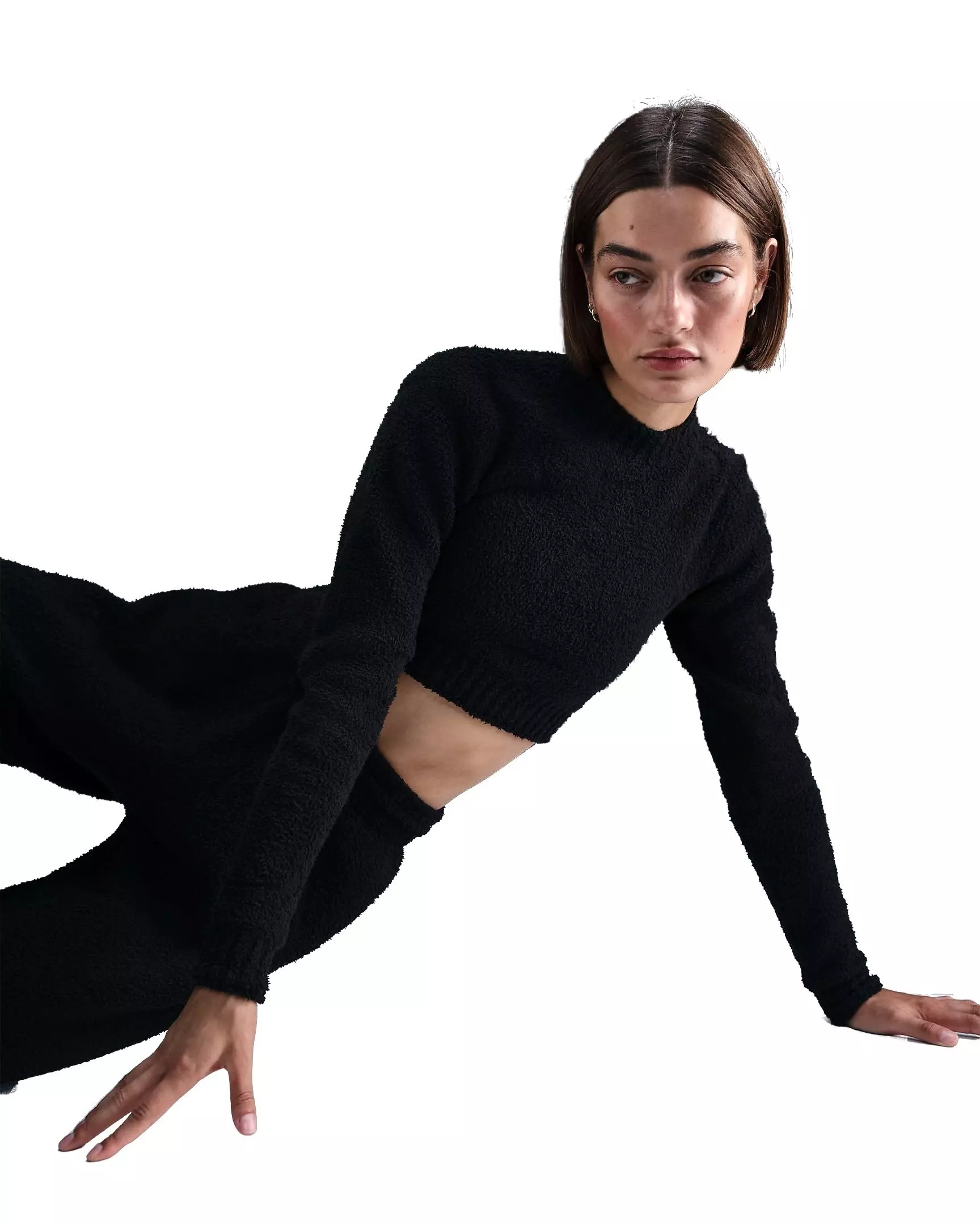 Nike Women's Sportswear Phoenix Cozy Boucle' Tight Long-Sleeve Knit Top -Black - BLACK