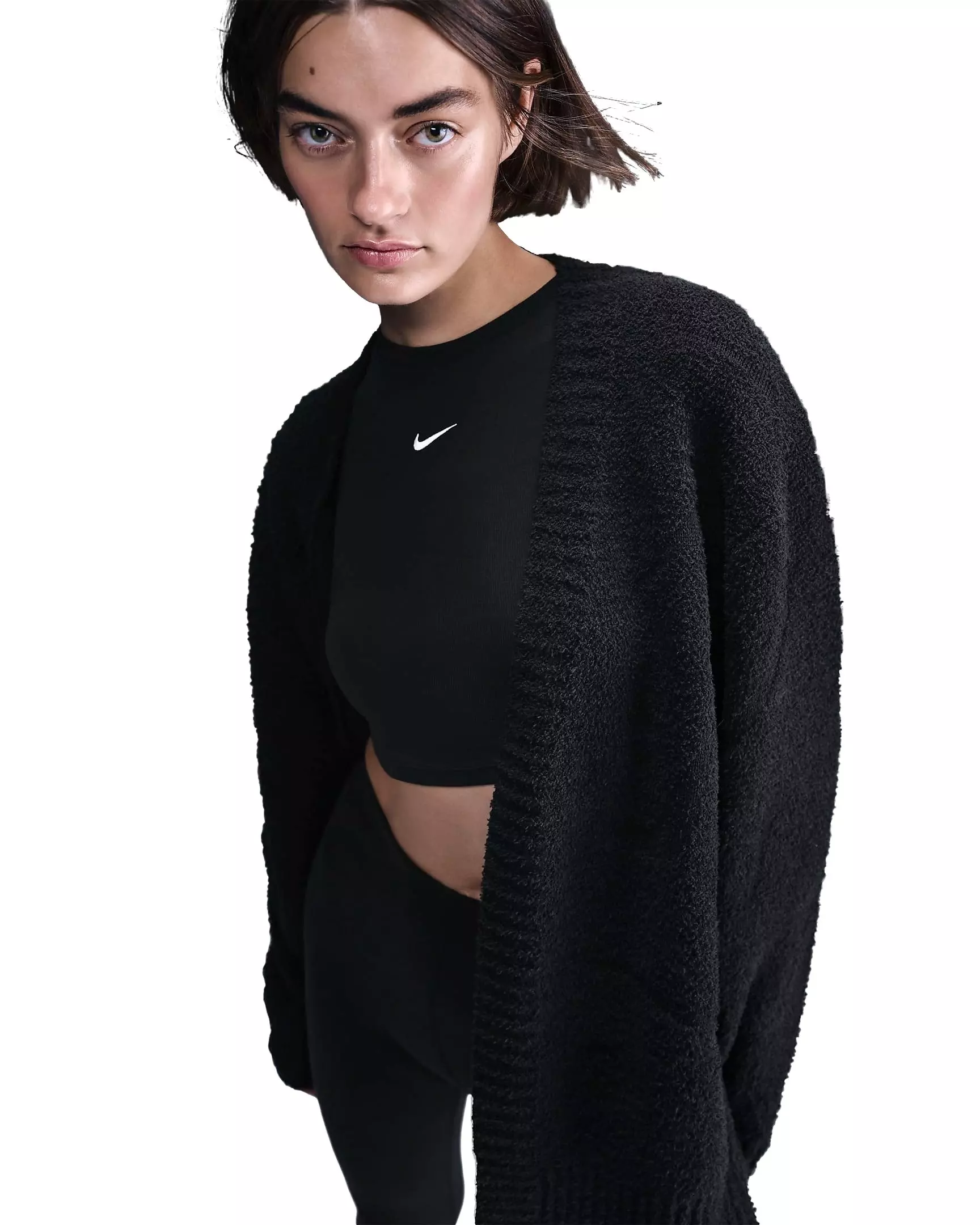 Nike Women's Sportswear Phoenix Cozy Boucle' Oversized Knit Cardigan - BLACK