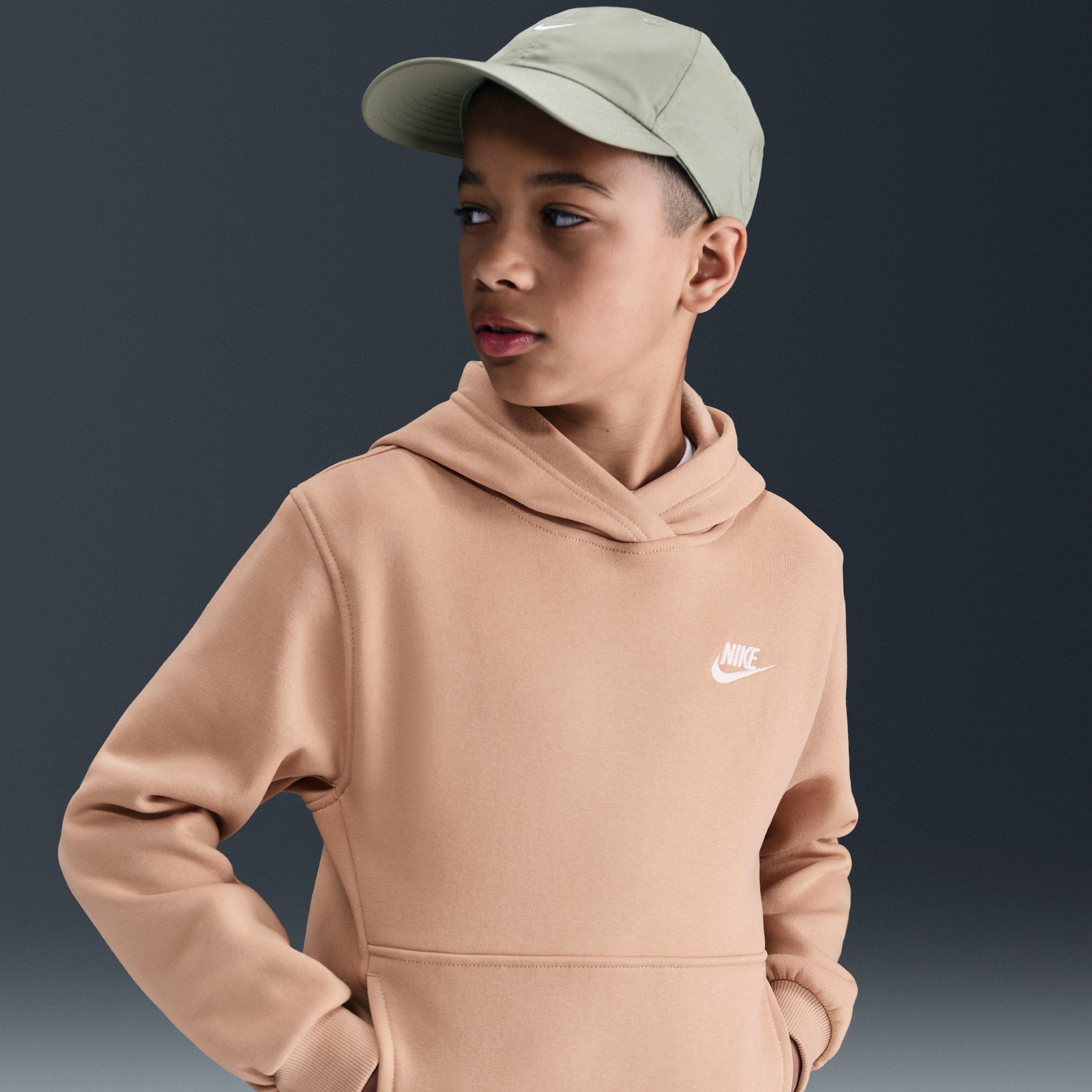 Nike Sportswear Club Fleece Lightweight Big Kids' Brown Pullover Hoodie