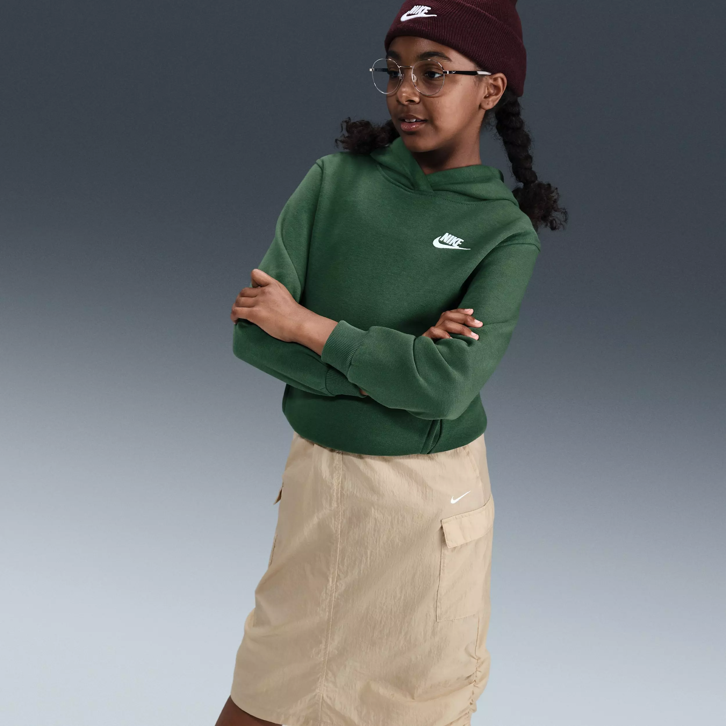 Nike Big Kids' Sportswear Club Fleece Lightweight Pullover Hoodie - Dark Green - DARK GREEN