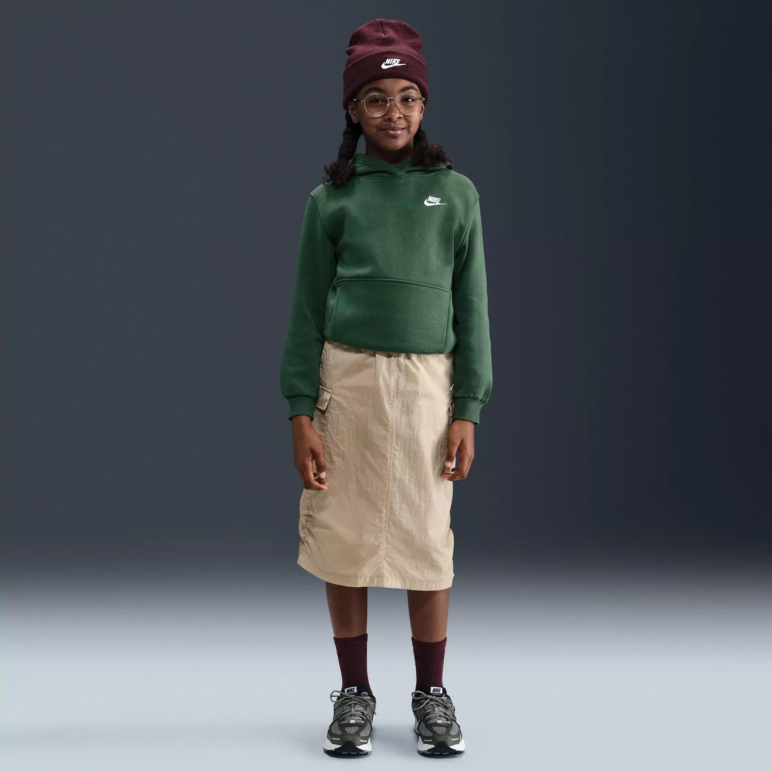 Nike Big Kids' Sportswear Club Fleece Lightweight Pullover Hoodie - Dark Green - DARK GREEN