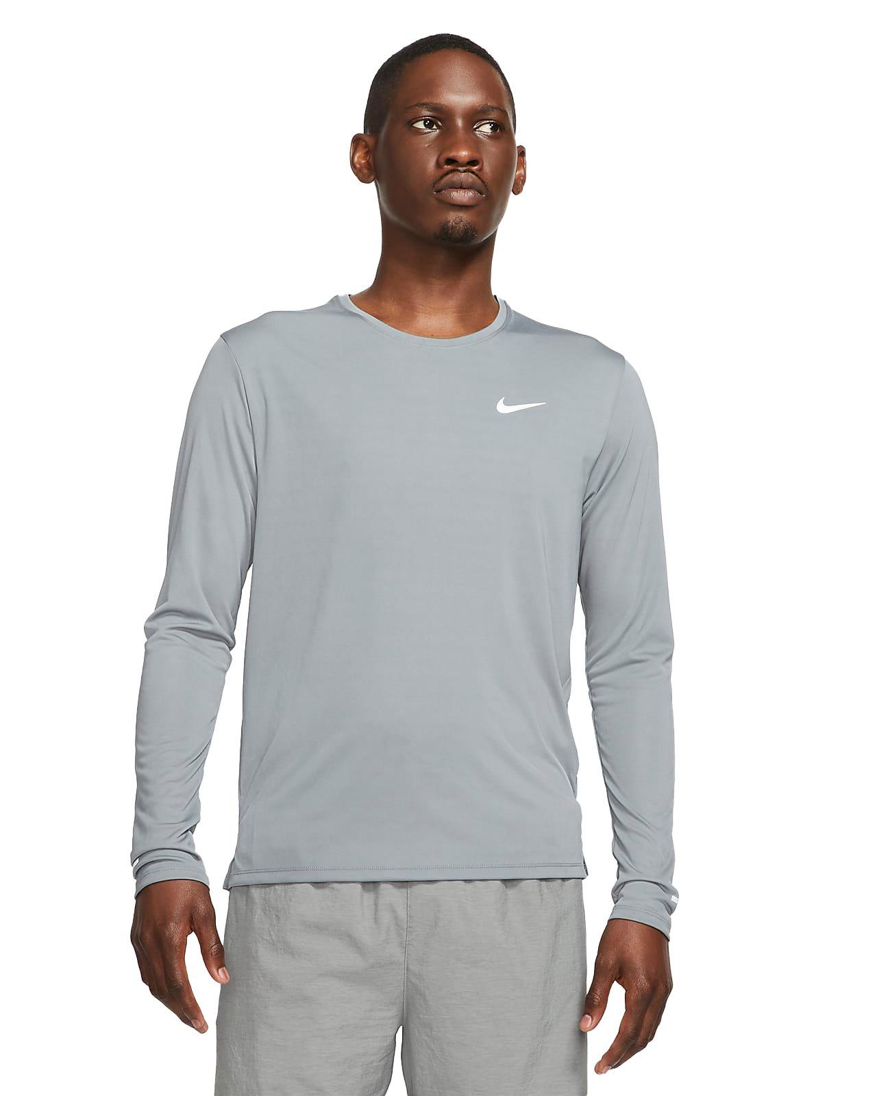 Nike Men's Dri-FIT Miler Long-Sleeve Running Top - GREY Thumbnail View 1
