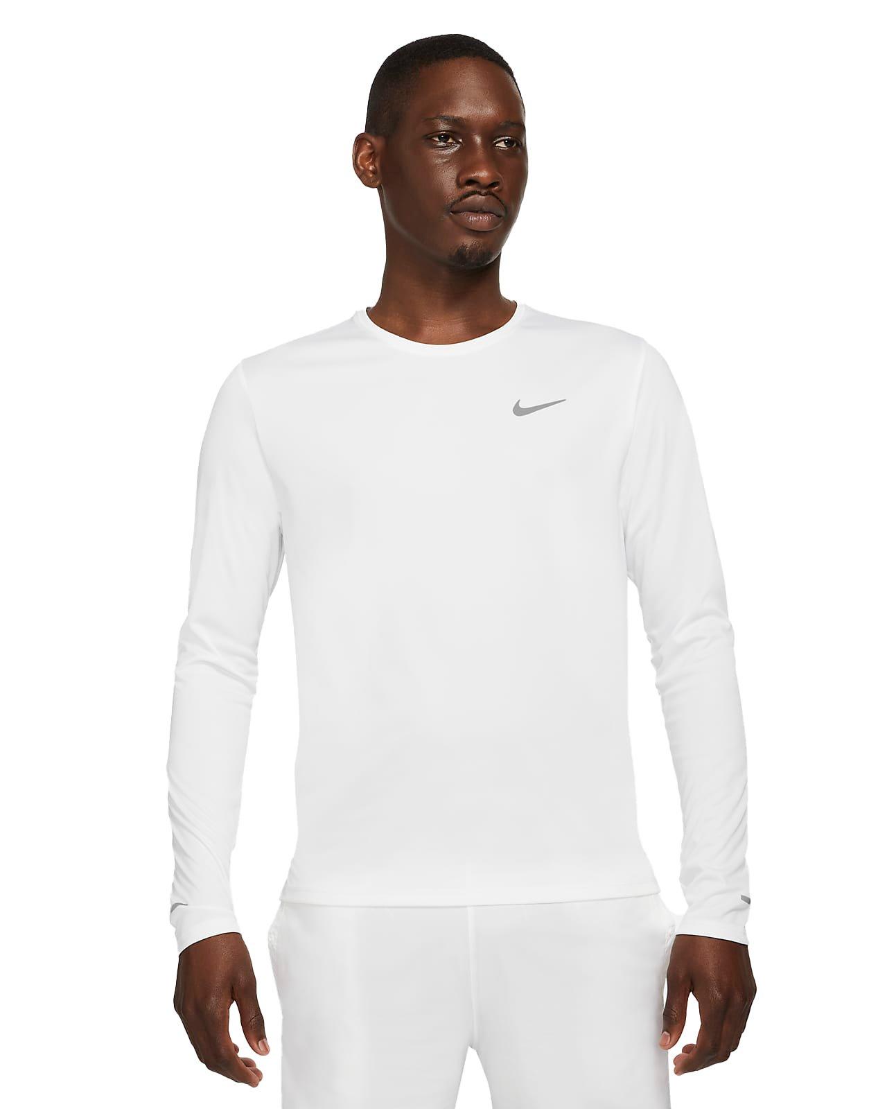 Nike Men's Dri-FIT Miler Long-Sleeve Running Top - WHITE Thumbnail View 1