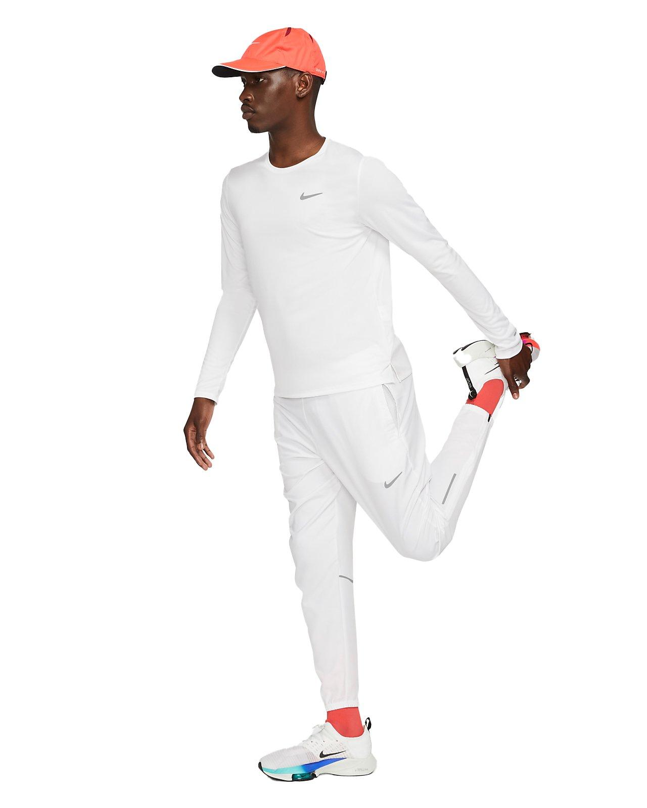Nike Men's Dri-FIT Miler Long-Sleeve Running Top - WHITE Thumbnail View 4