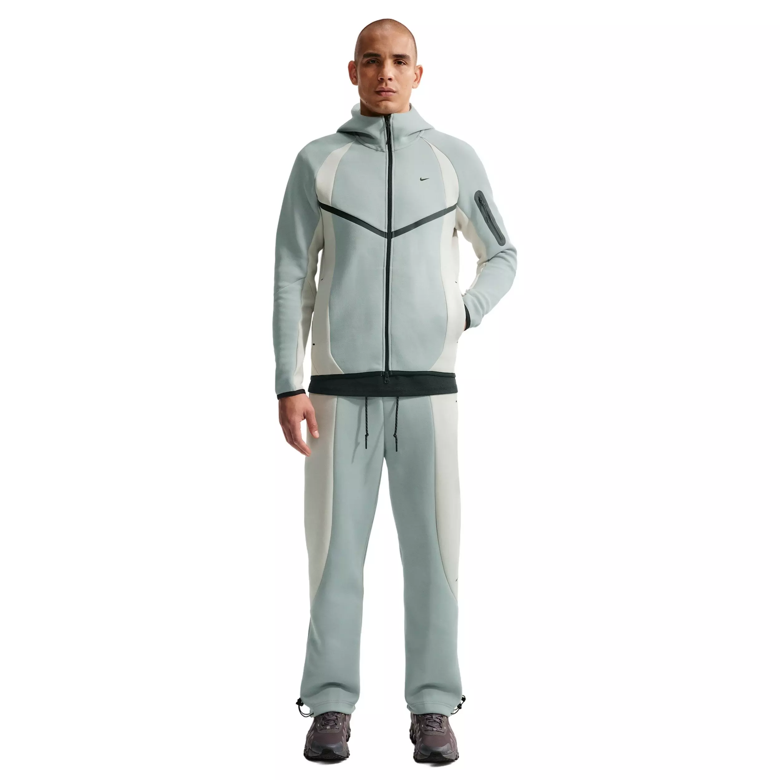 Nike Men's Tech Color-Block Open-Hem Fleece Pants - Lt Pumice/Bone - LT PUMICE/BONE