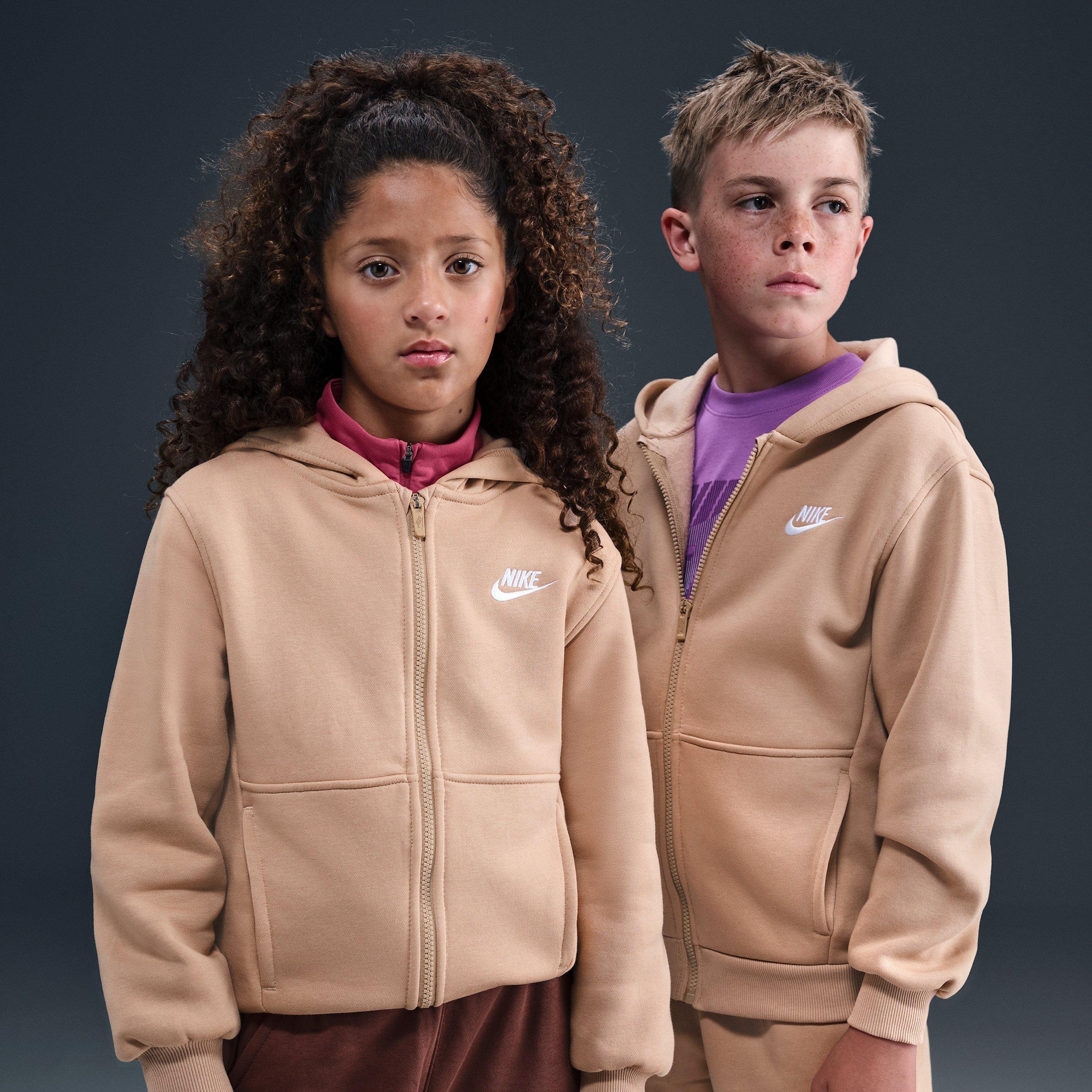 Nike Sportswear Club Fleece Full-Zip Big Kids' Brown Hooded Jacket