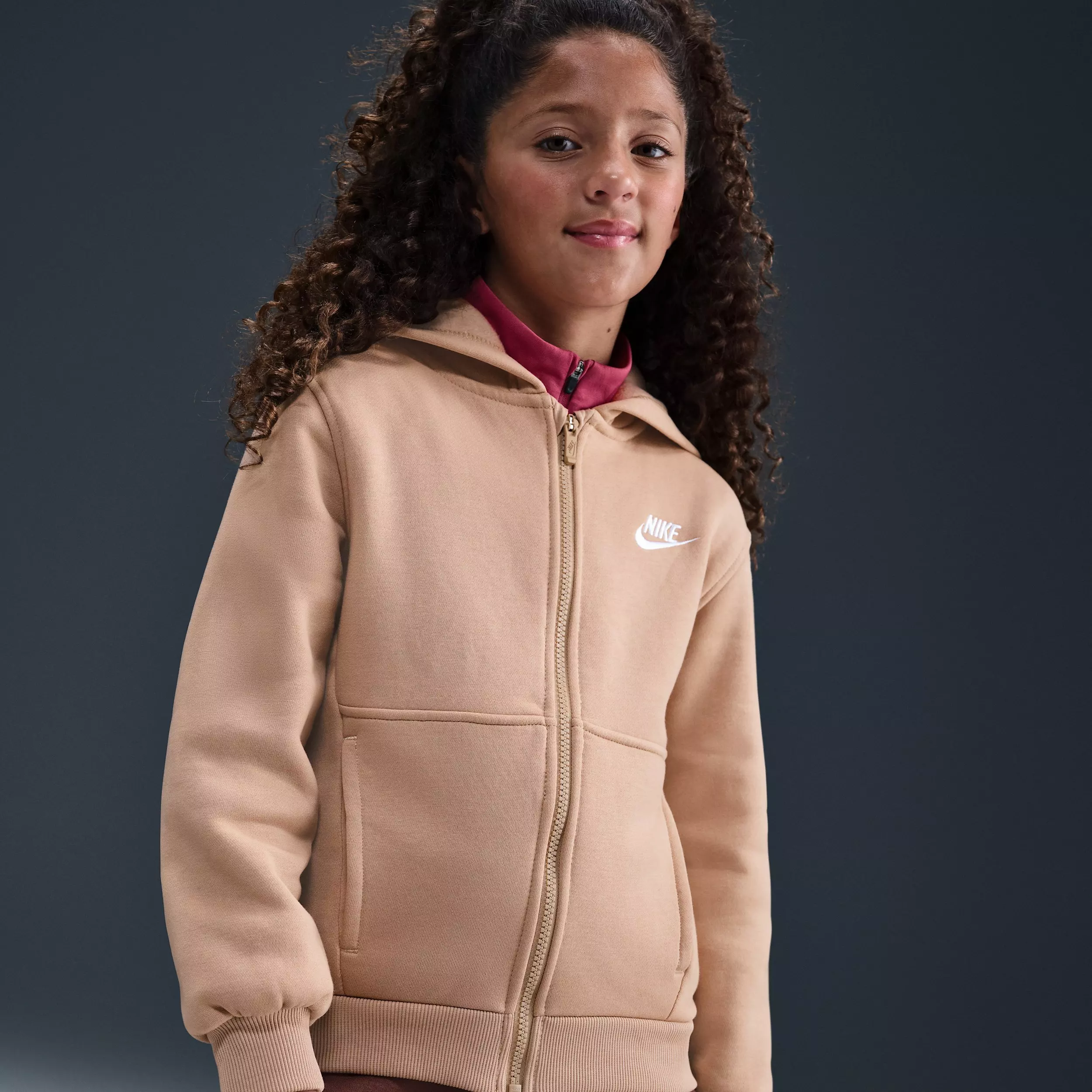 Nike Big Kids' Sportswear Club Fleece Full-Zip Hooded Jacket - Brown - BROWN