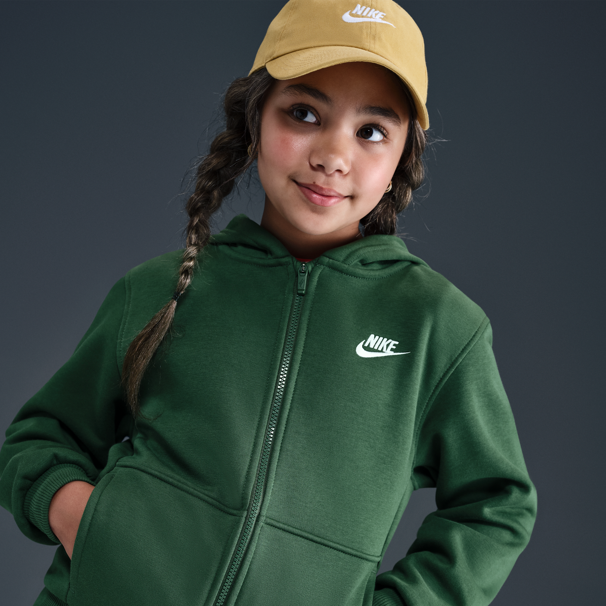 Nike Sportswear Club Fleece Full-Zip Big Kids' Green Hooded Jacket