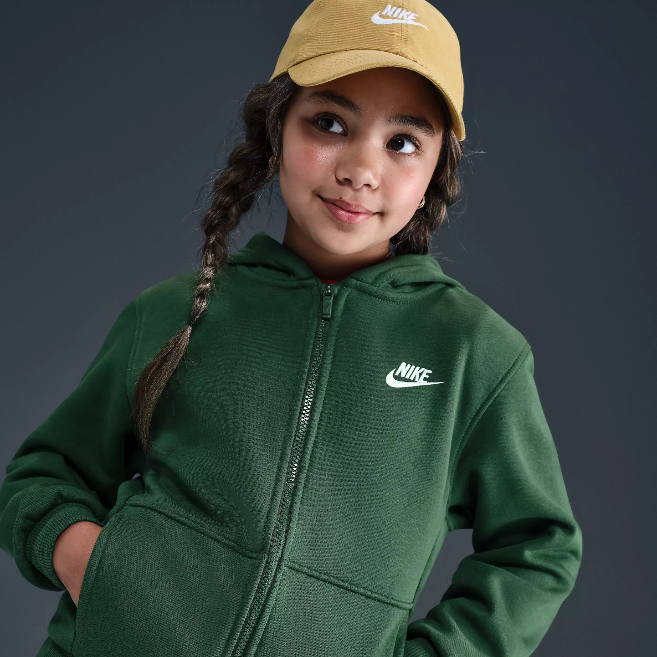 Nike Big Kids' Sportswear Club Fleece Full-Zip Hooded Jacket - Green - GREEN
