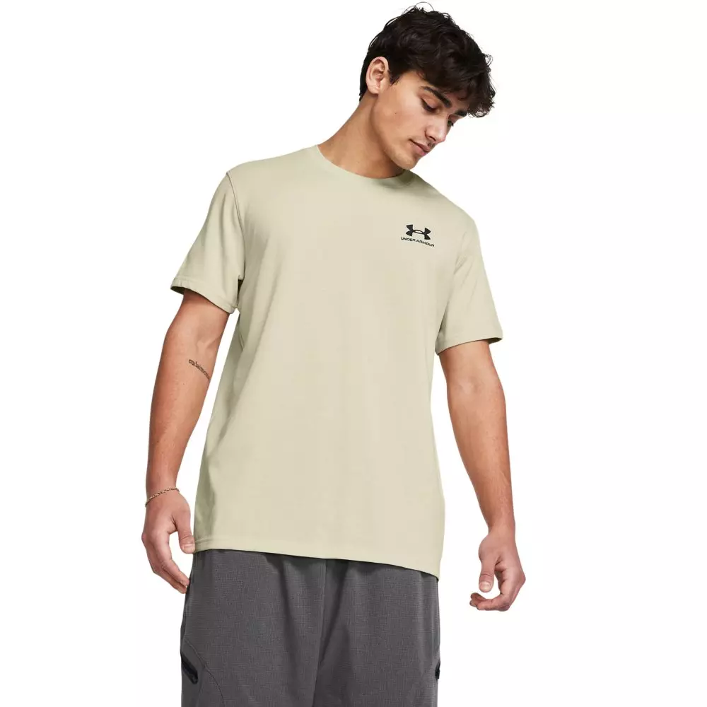 Under Armour Men's Logo Embroidered Heavyweight Short Sleeve Shirt - Beige - BEIGE