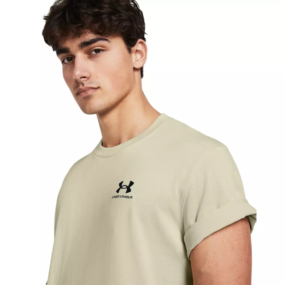 Under Armour Men's Logo Embroidered Heavyweight Short Sleeve Shirt - Beige - BEIGE