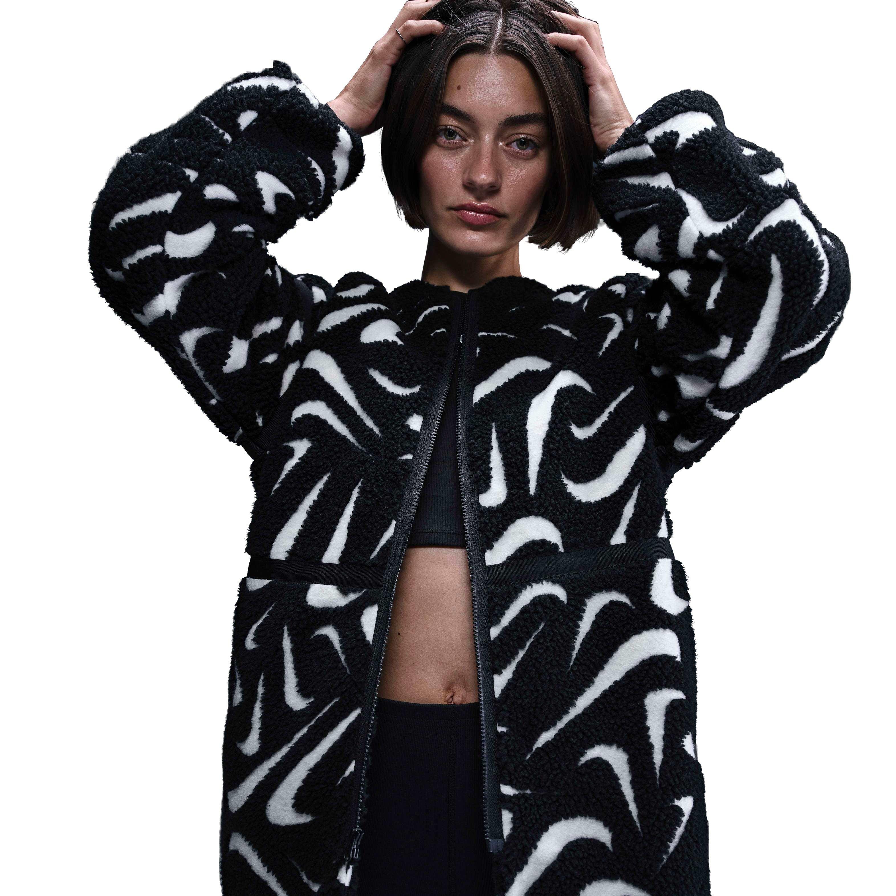 Nike Women's Sportswear Cozy Loose High-Pile Jacket - BLACK Thumbnail View 1