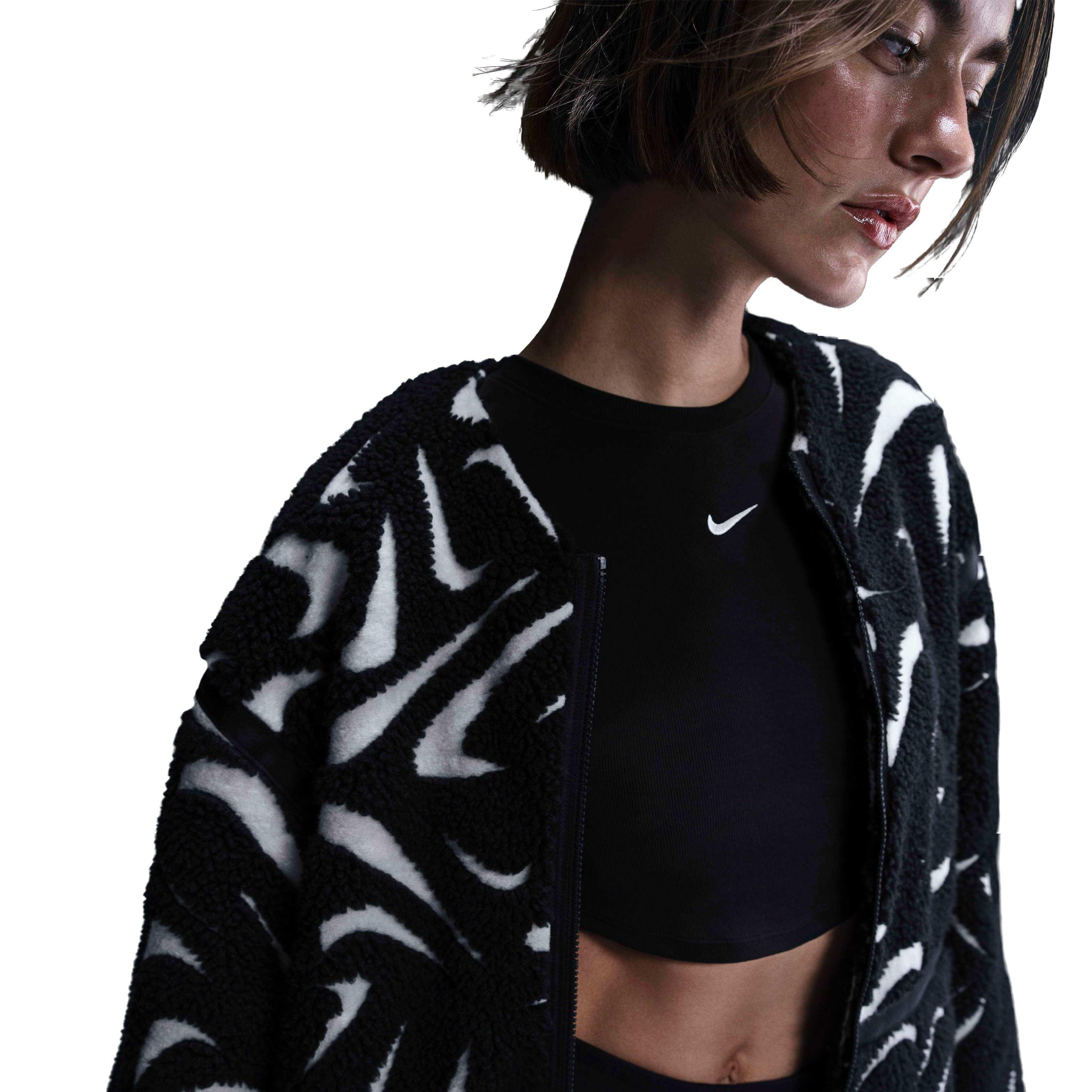 Nike Women's Sportswear Cozy Loose High-Pile Jacket - BLACK Thumbnail View 3