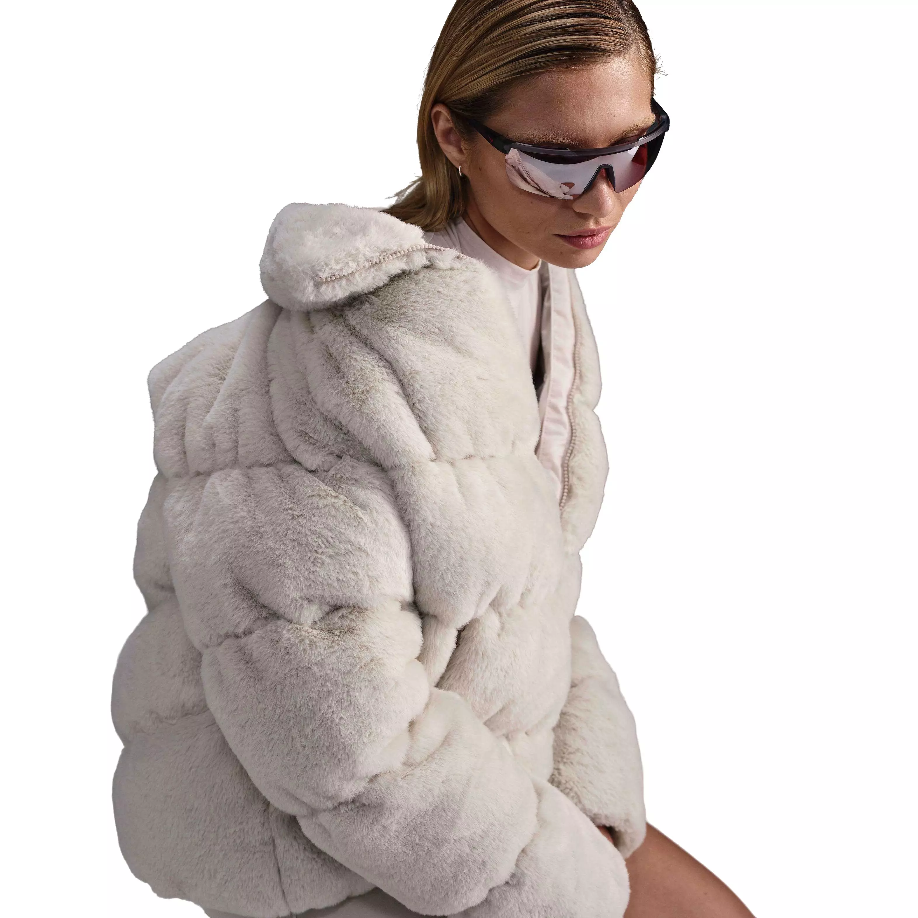 Nike Women's Sportswear Windpuffer Therma-FIT Loose Faux Fur Jacket - LT BROWN