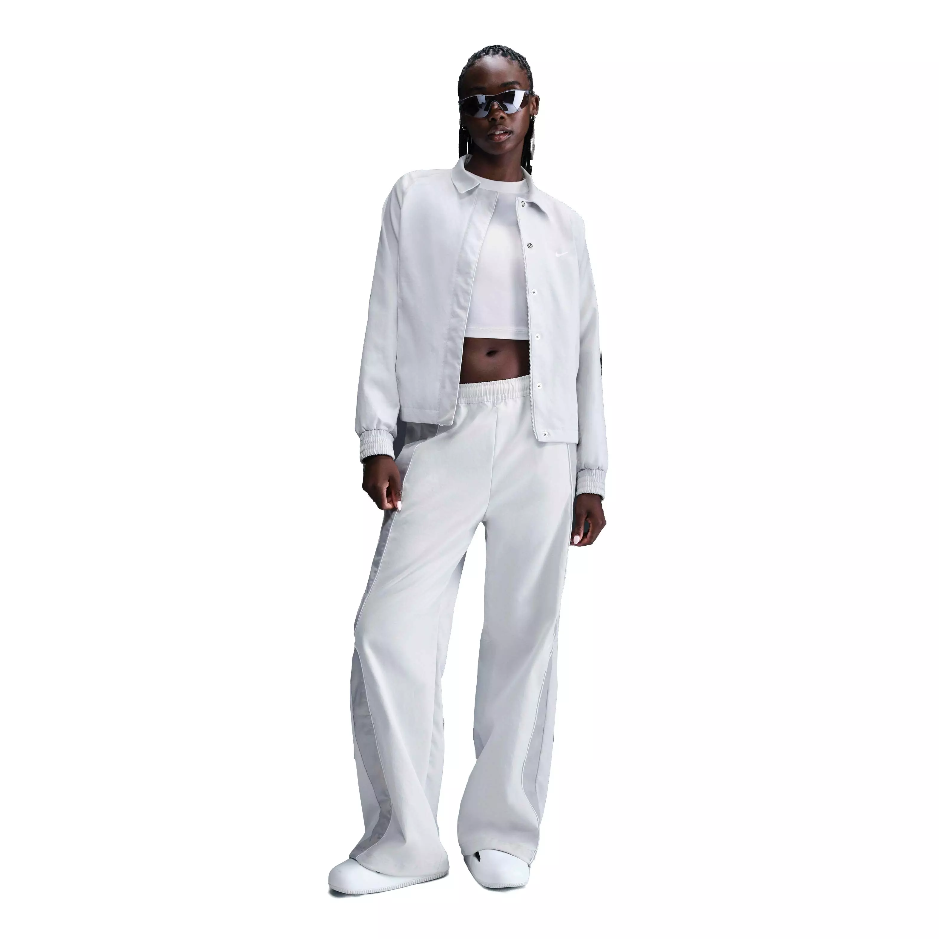Nike Women's Sportswear Essentials Woven Mid-Rise Trend Pants - WHITE/GREY