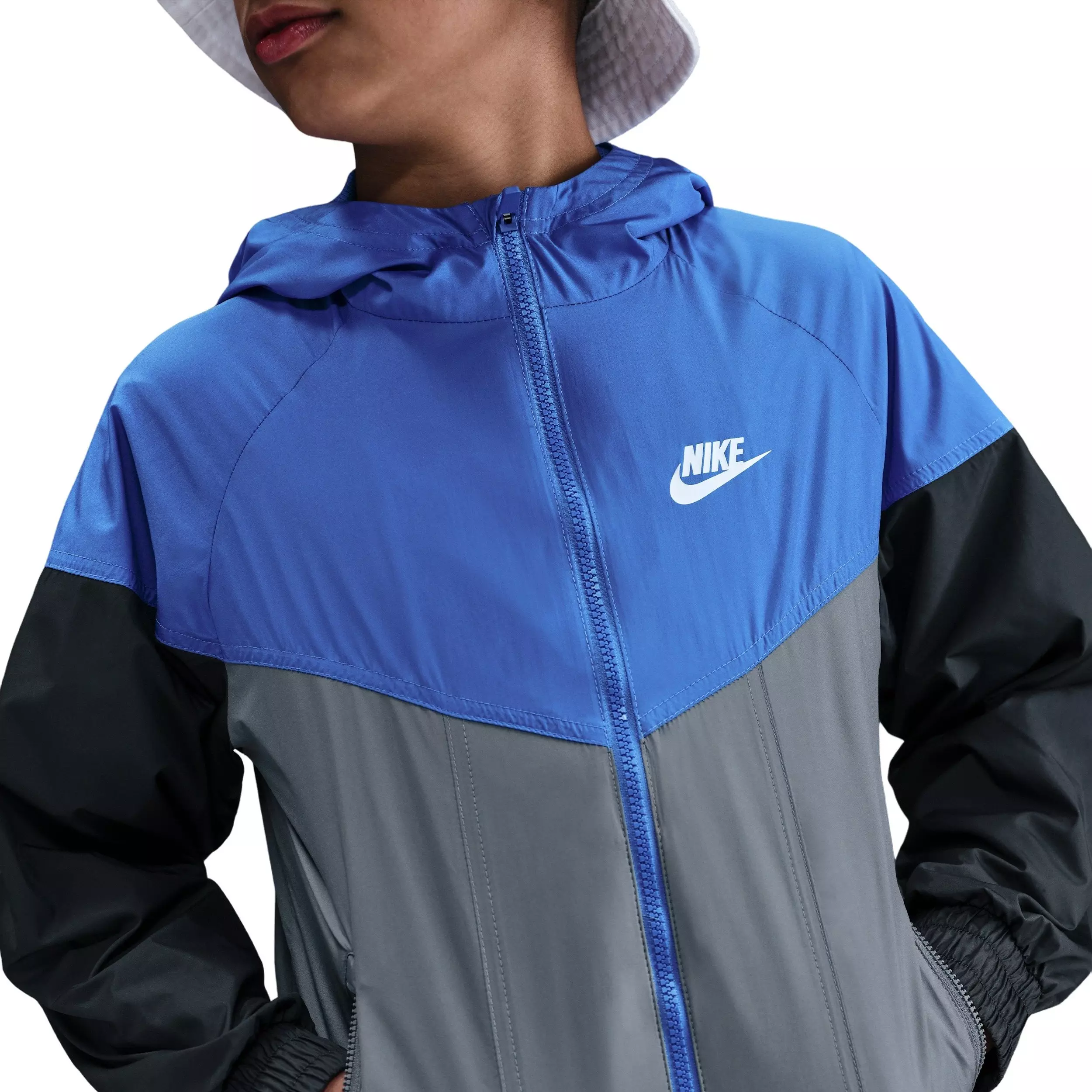 Nike Big Kids' Sportswear Windrunner Hooded Repel Jacket - Blue/Grey - BLUE/GREY