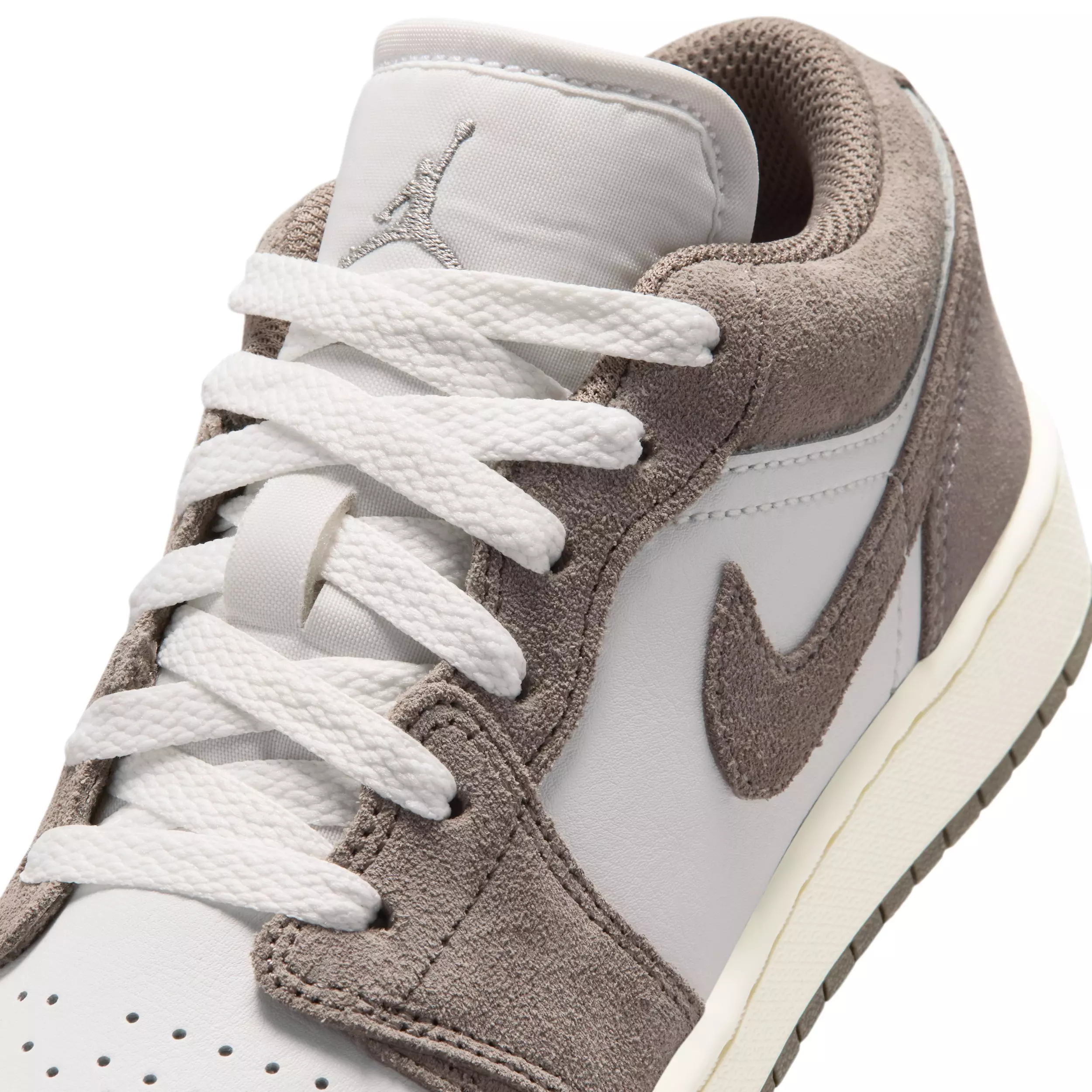 Jordan 1 Low "Olive Grey/Summit White/Pale Ivory/Enigma Stone" Grade School Boys' Shoe - GREY/WHITE/IVORY/STONE