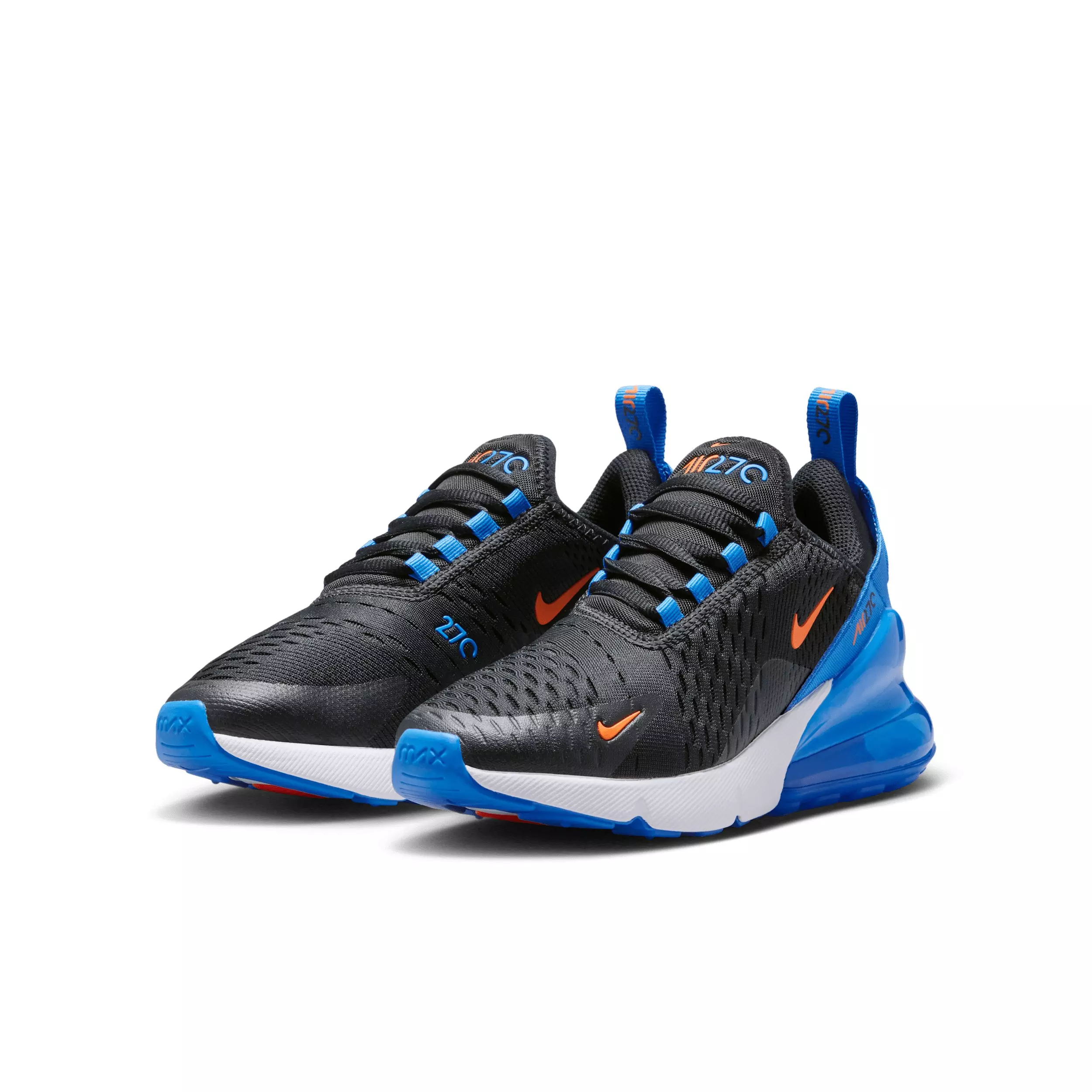Nike Air Max 270 "Black/Blue Crystal/White/Turf Orange" Grade School Boys' Shoe - BLACK/BLUE/WHITE/ORANGE