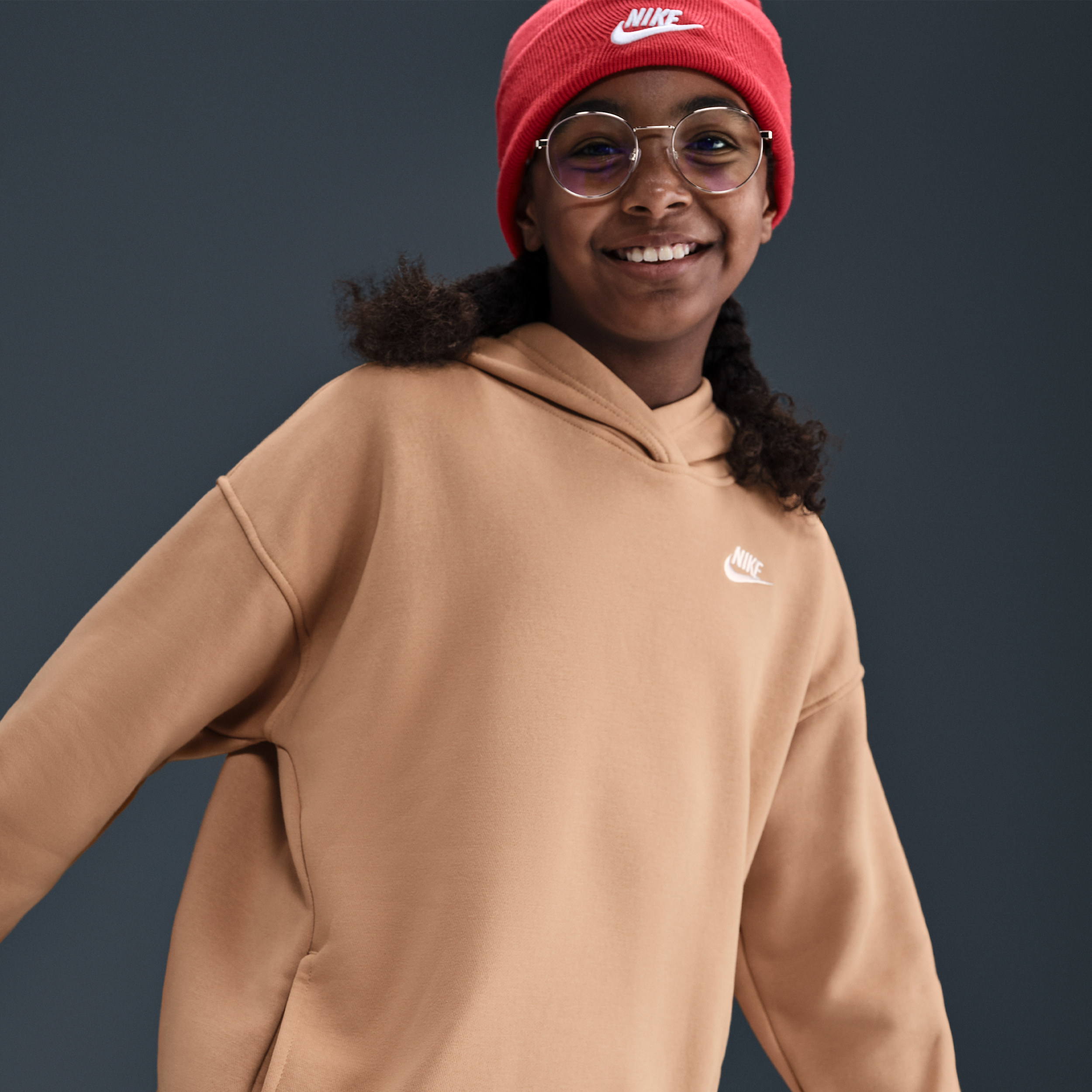 Nike Sportswear Club Fleece Oversized Big Kids' Brown Pullover Hoodie