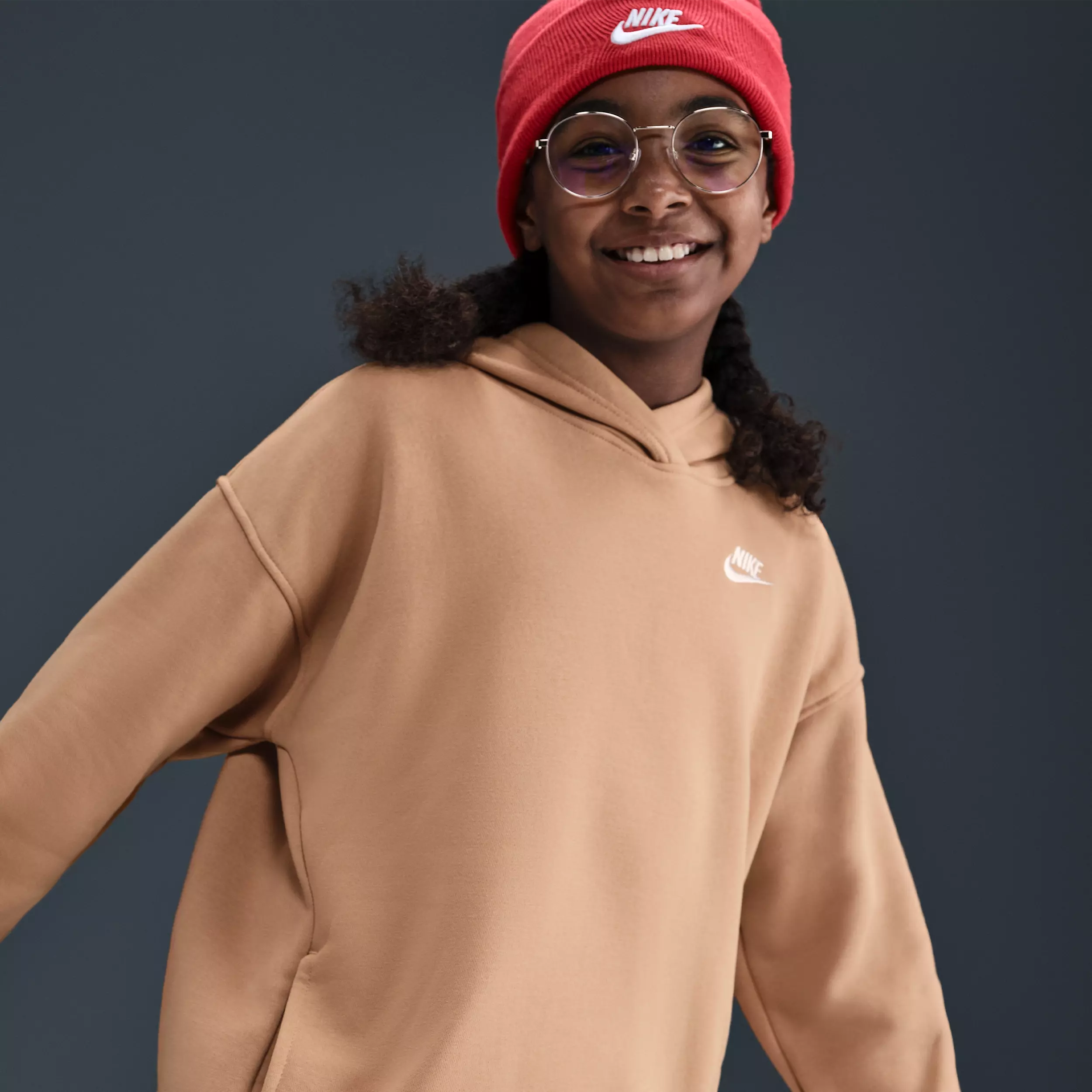 Nike Big Kids' Sportswear Club Fleece Oversized Pullover Hoodie - Brown - BROWN