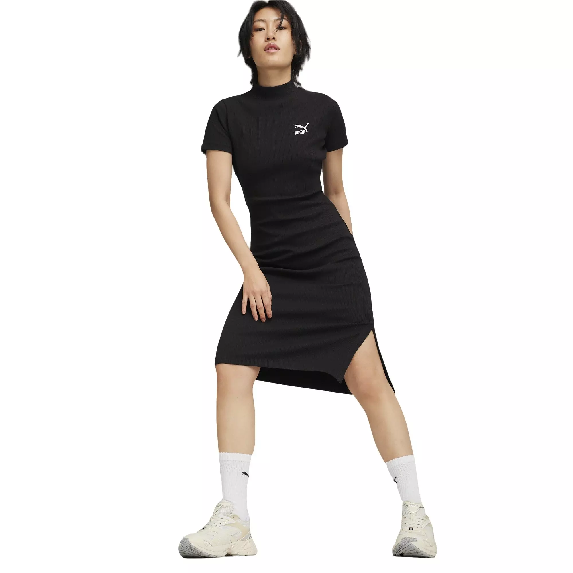 PUMA Women's CLASSICS Ribbed Dress -Black - BLACK