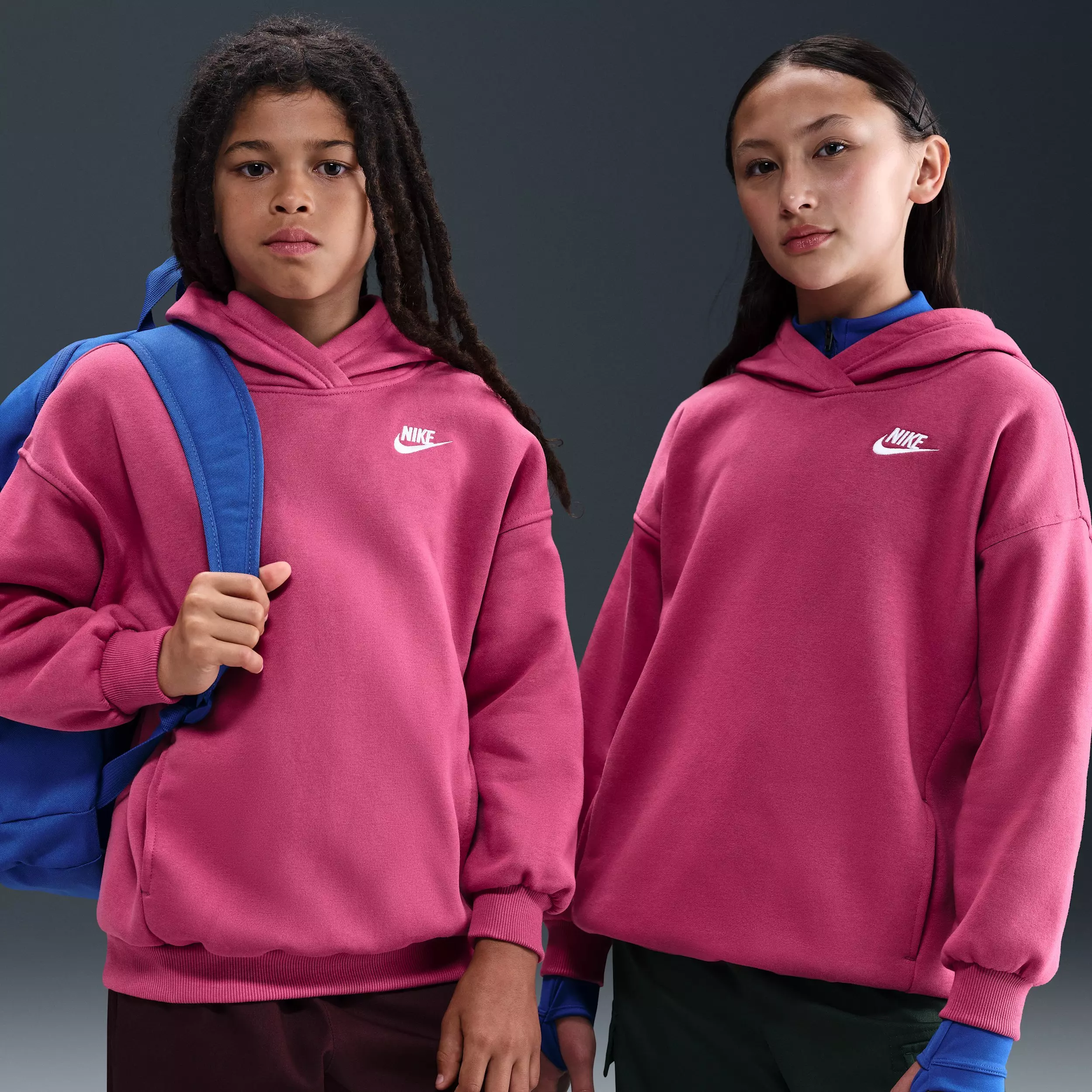 Nike Big Kids' Sportswear Club Fleece Oversized Pullover Hoodie - Pink - PURPLE