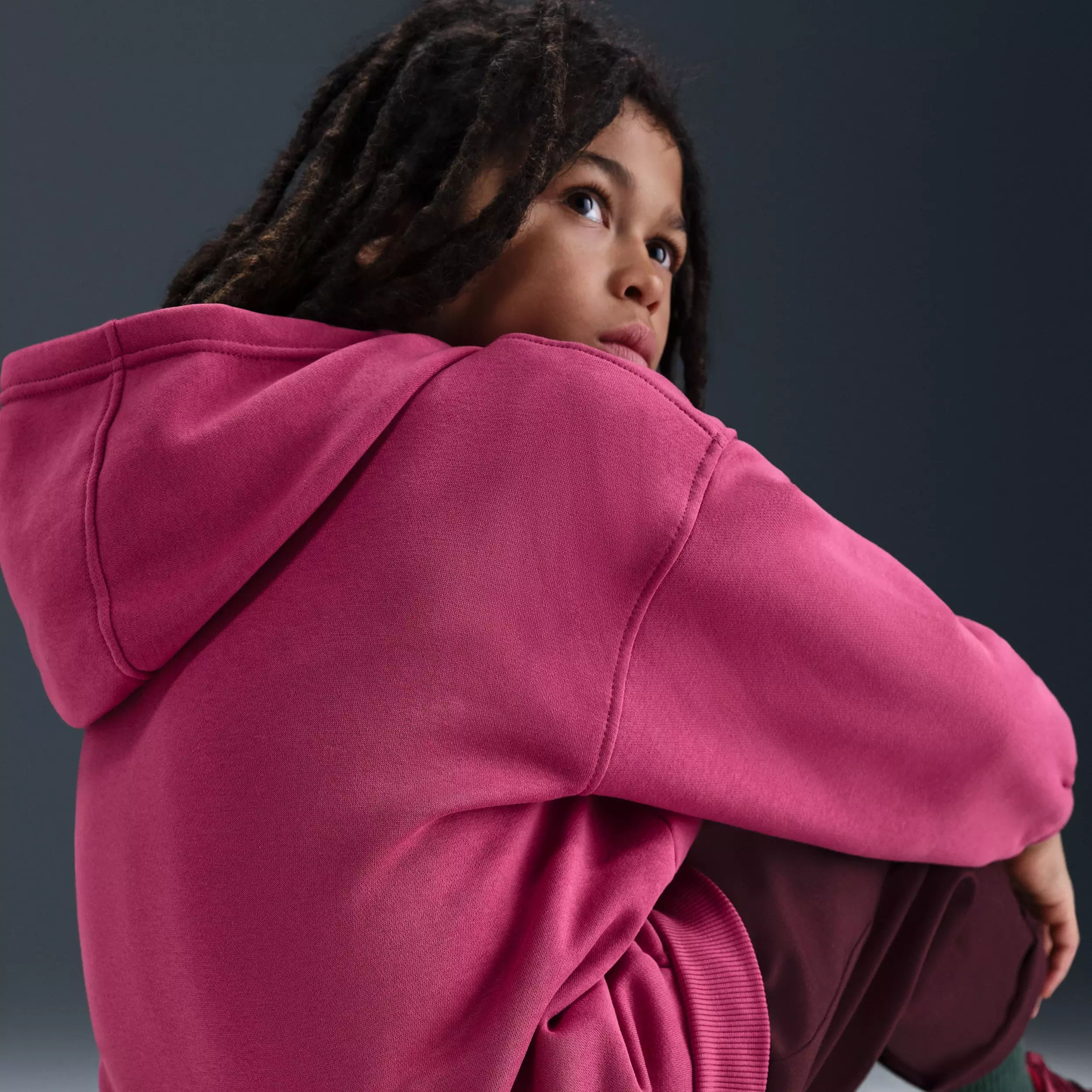 Nike Big Kids' Sportswear Club Fleece Oversized Pullover Hoodie - Pink - PURPLE