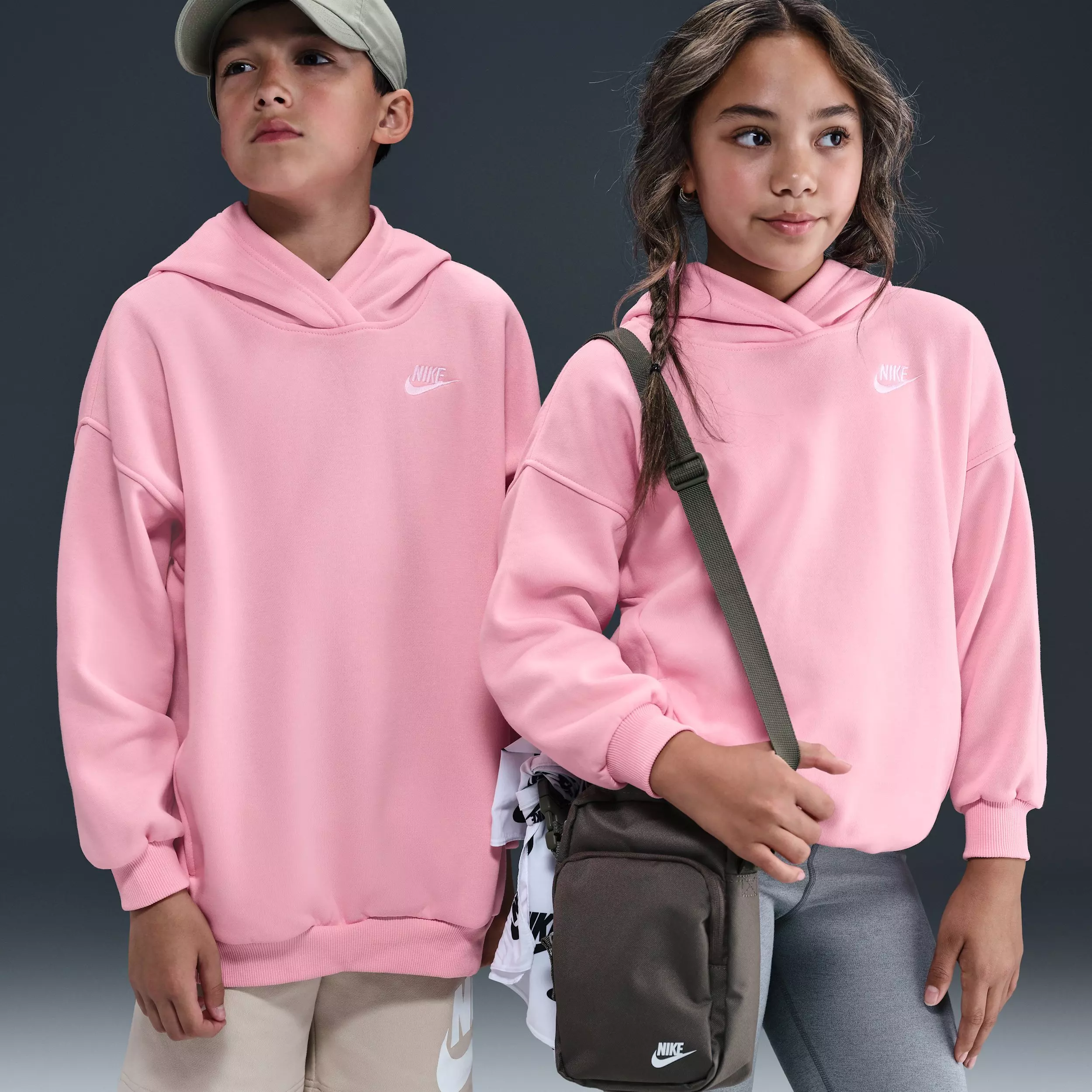 Nike Big Kids' Sportswear Club Fleece Oversized Pullover Hoodie - Soft Pink - SOFT PINK