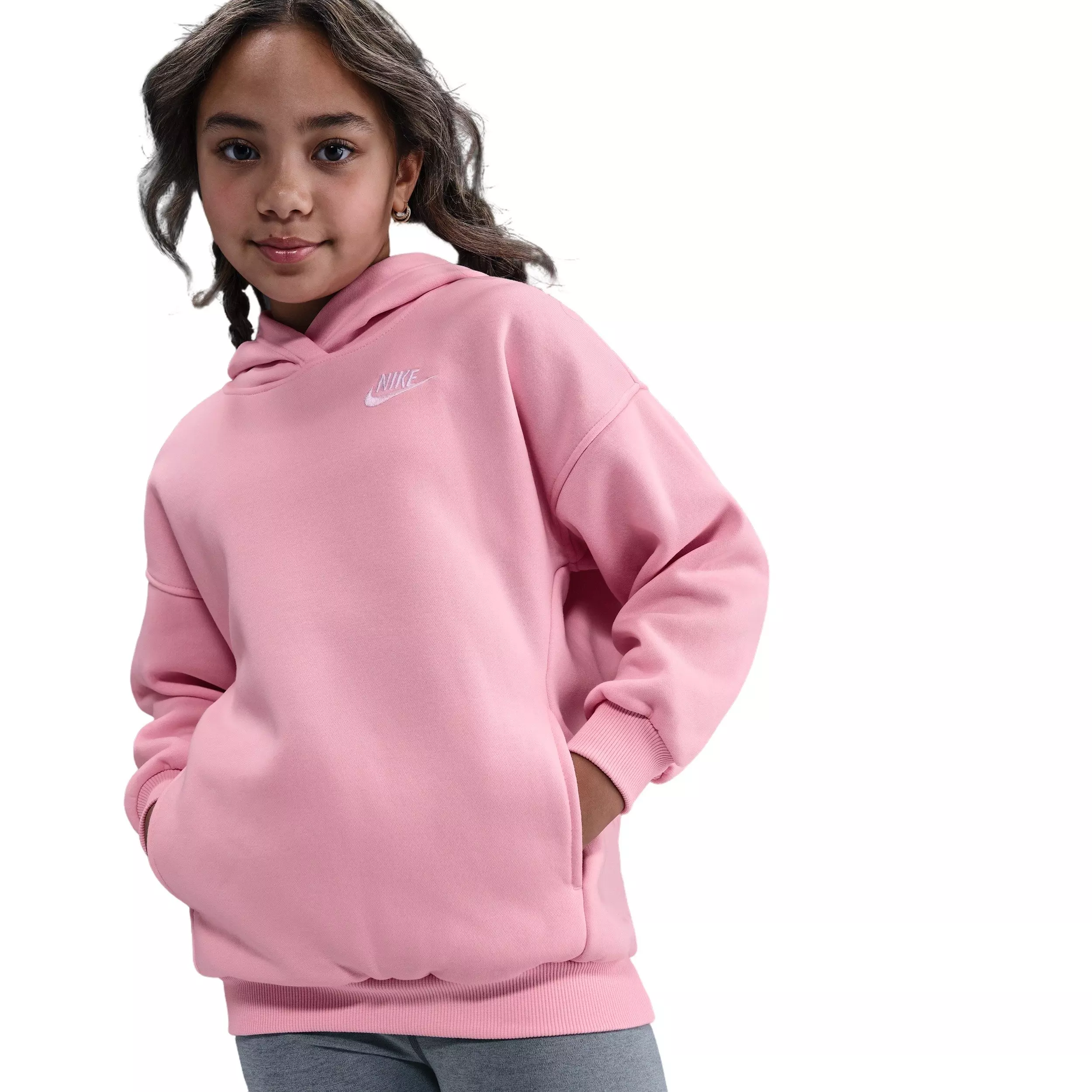 Nike Big Kids' Sportswear Club Fleece Oversized Pullover Hoodie - Soft Pink - SOFT PINK
