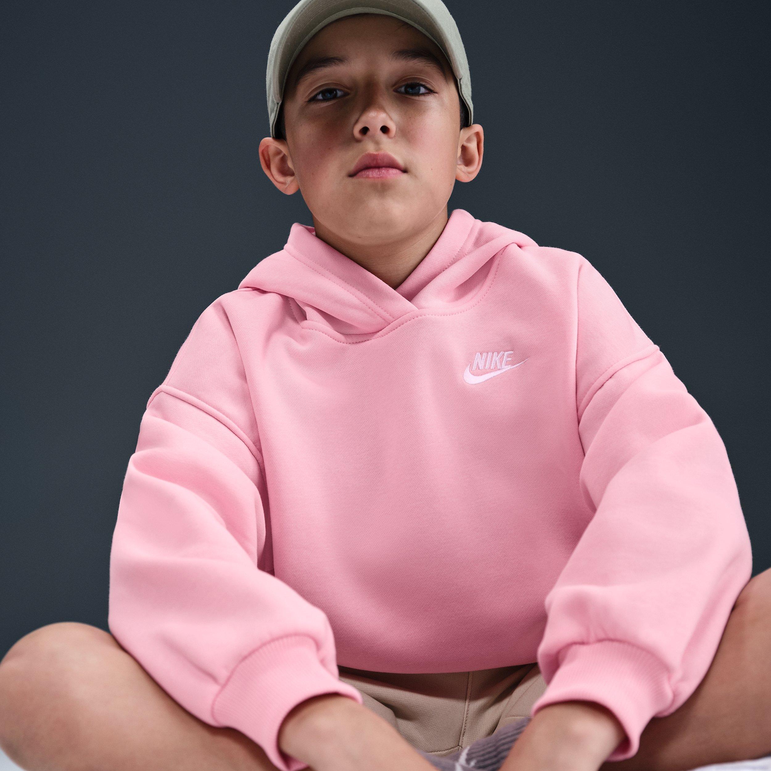 Nike Big Kids' Sportswear Club Fleece Oversized Pullover Hoodie - Soft Pink - SOFT PINK Thumbnail View 4