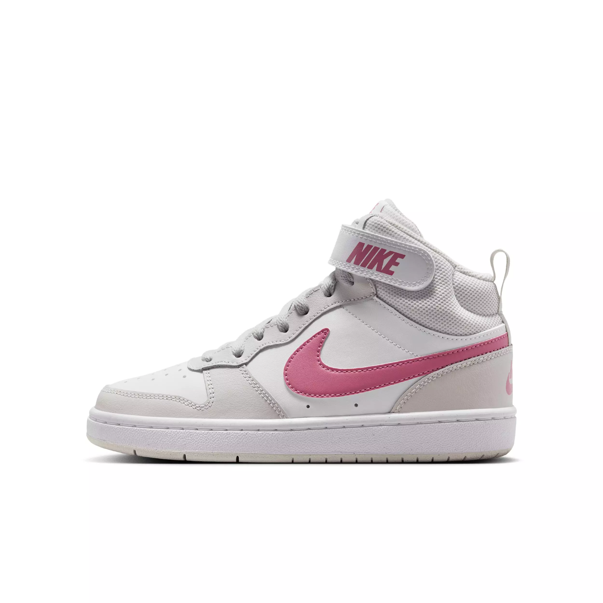 Nike Court Borough Mid 2 "White/Vast Grey/White/Peony" Grade School Girls' Shoe - WHITE/GREY/WHITE/PEONY