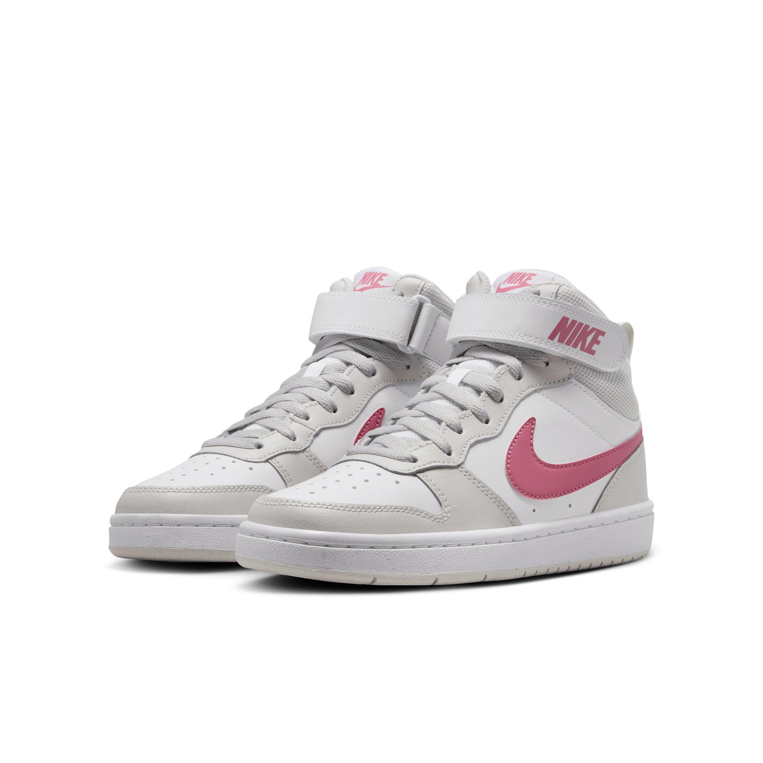 Nike Court Borough Mid 2 "White/Vast Grey/White/Peony" Grade School Girls' Shoe - WHITE/GREY/WHITE/PEONY Thumbnail View 3