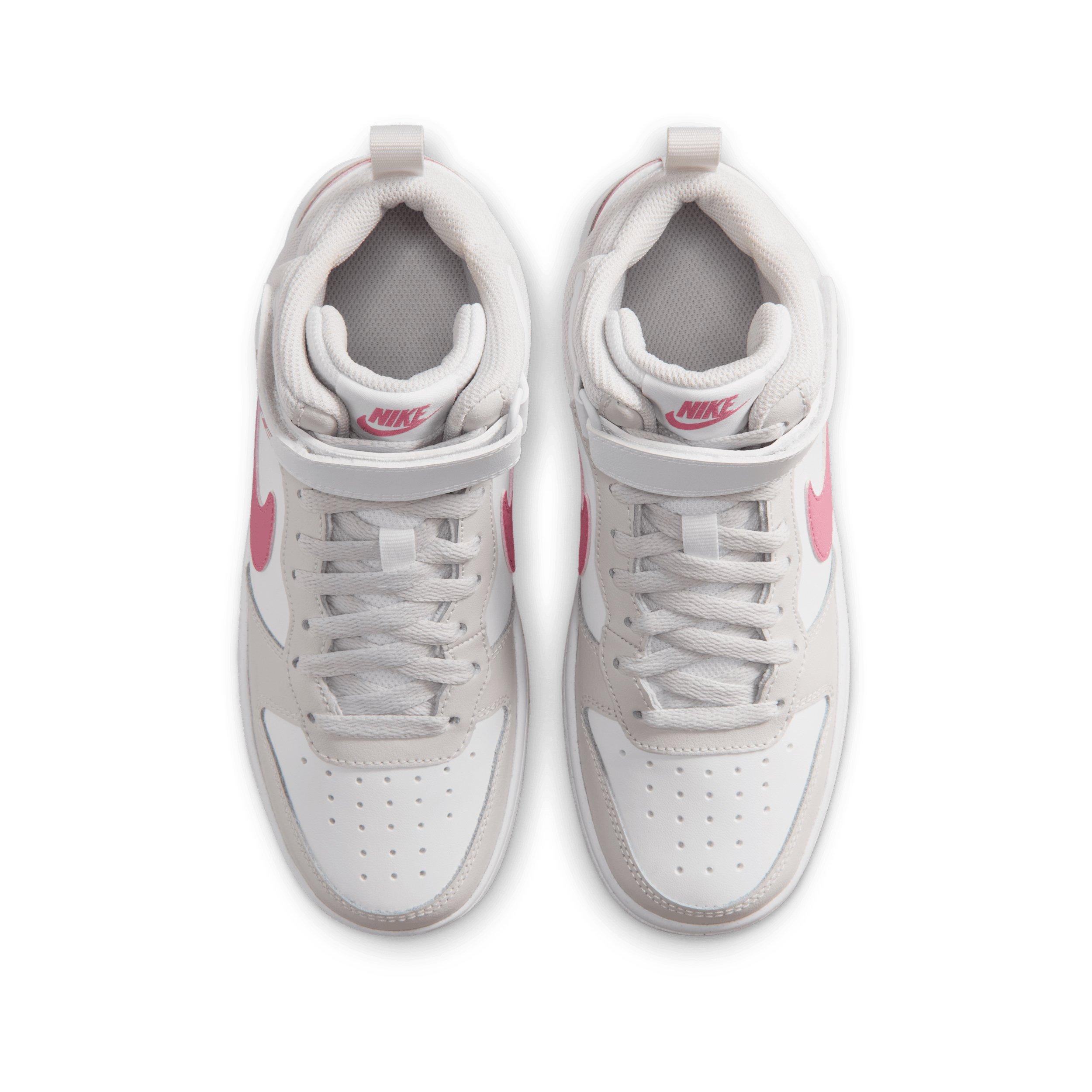 Nike Court Borough Mid 2 "White/Vast Grey/White/Peony" Grade School Girls' Shoe - WHITE/GREY/WHITE/PEONY Thumbnail View 4