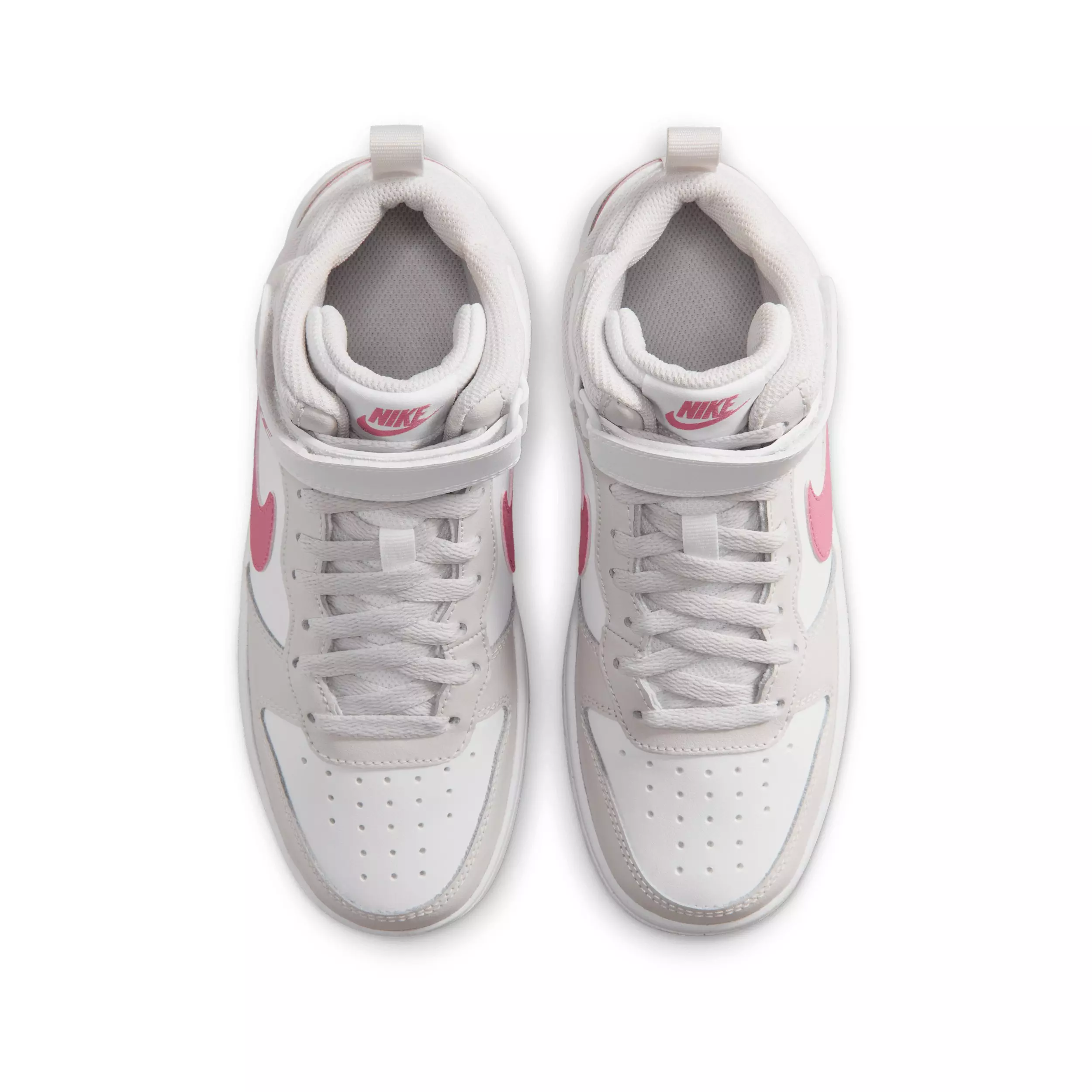Nike Court Borough Mid 2 "White/Vast Grey/White/Peony" Grade School Girls' Shoe - WHITE/GREY/WHITE/PEONY