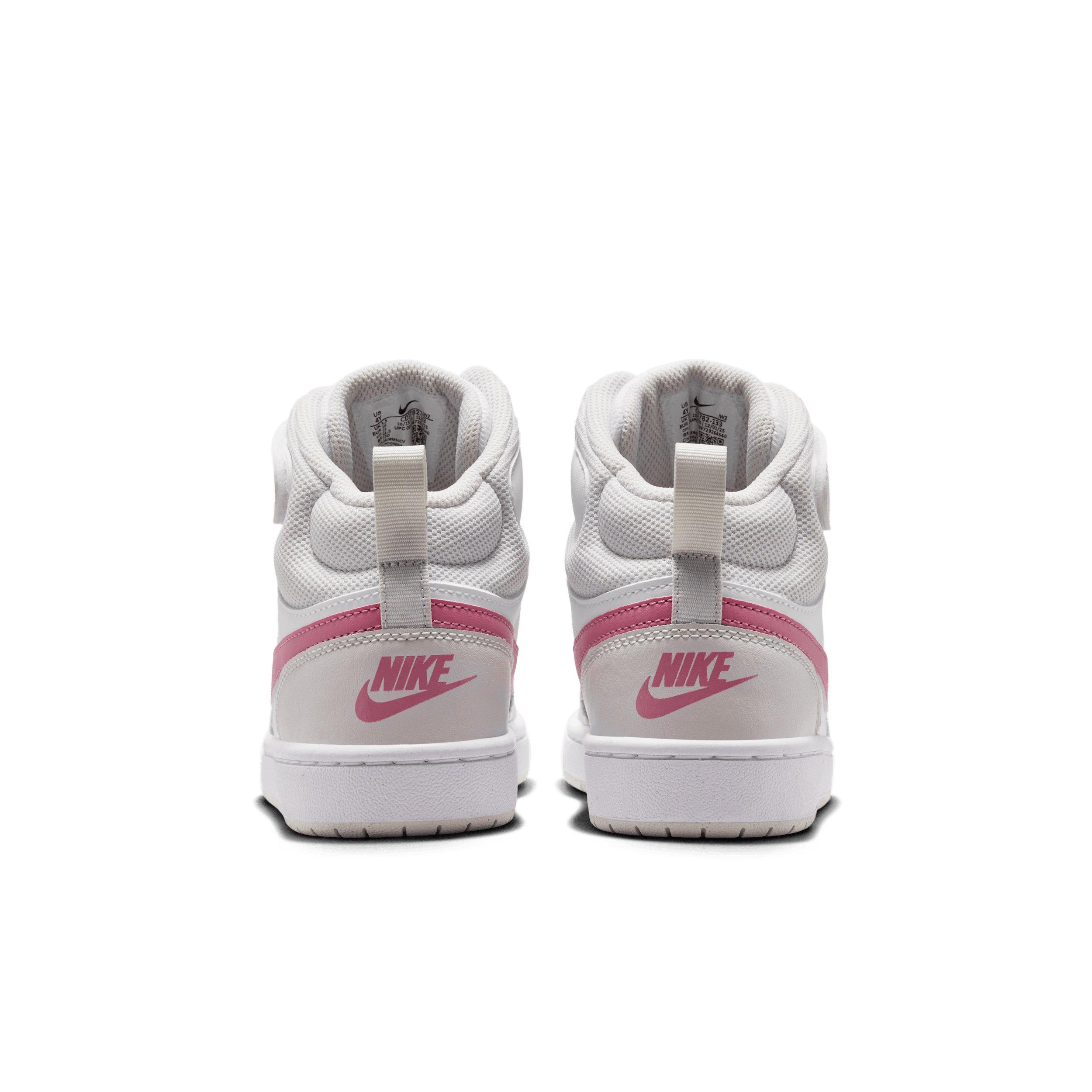 Nike Court Borough Mid 2 "White/Vast Grey/White/Peony" Grade School Girls' Shoe - WHITE/GREY/WHITE/PEONY Thumbnail View 5