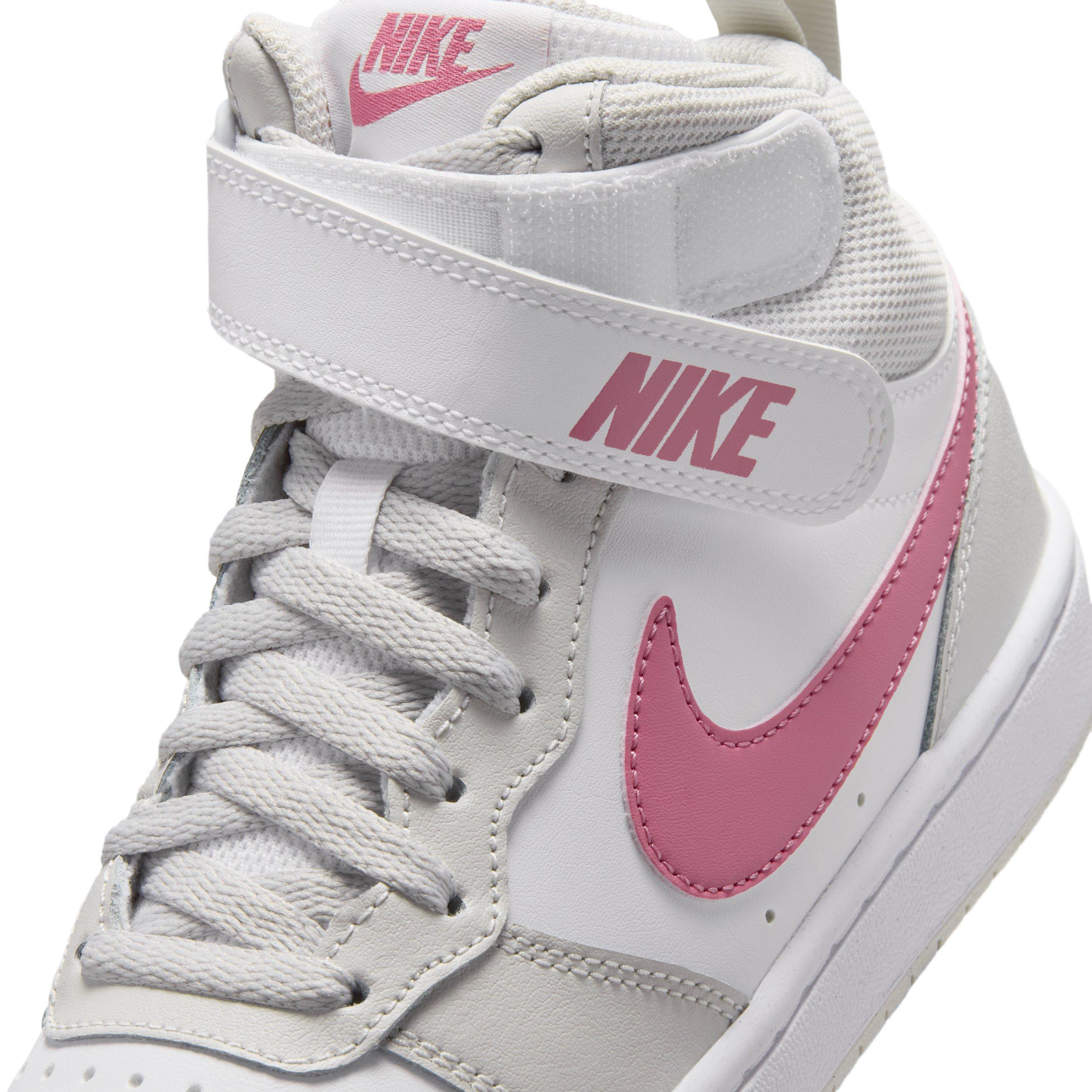 Nike Court Borough Mid 2 "White/Vast Grey/White/Peony" Grade School Girls' Shoe - WHITE/GREY/WHITE/PEONY Thumbnail View 7