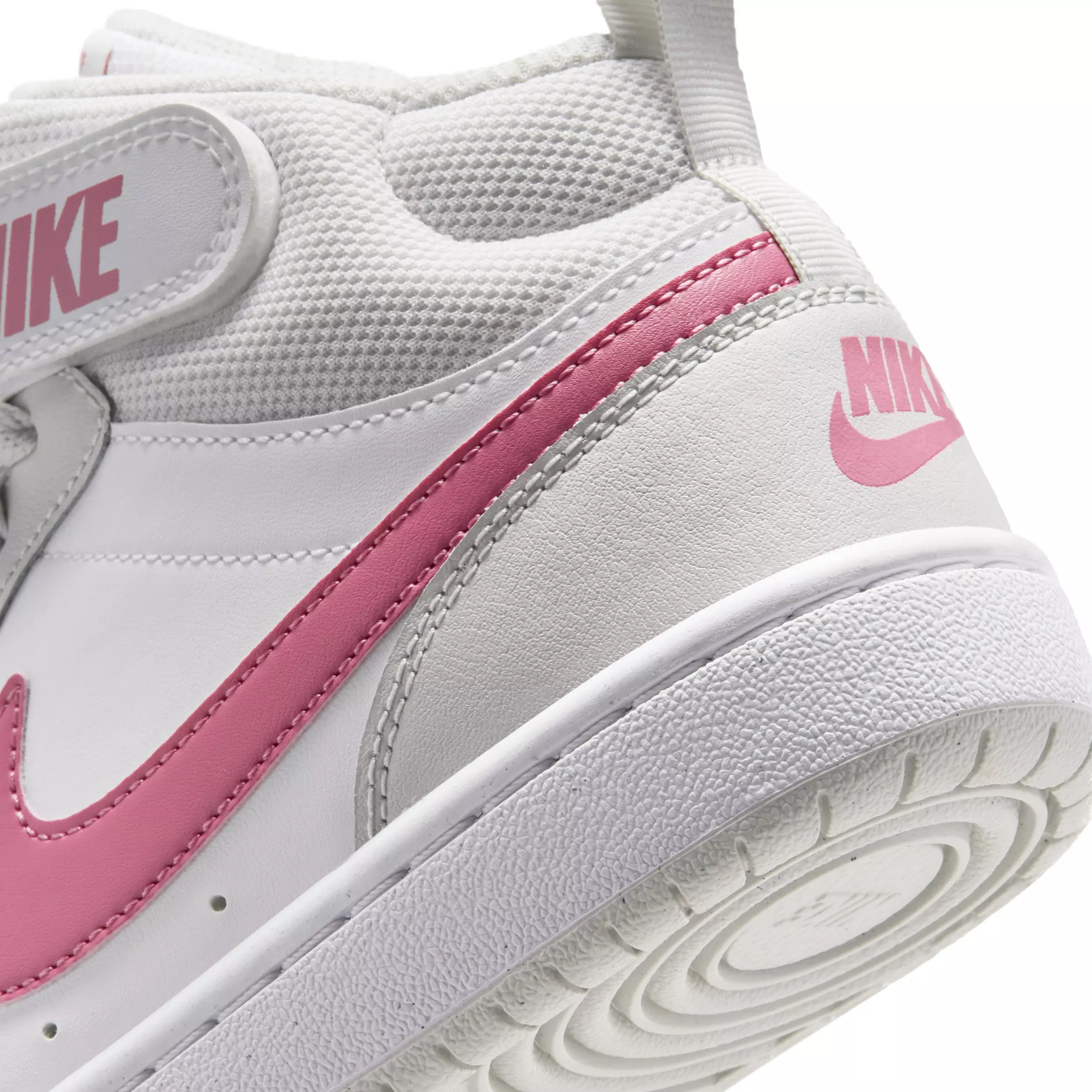 Nike Court Borough Mid 2 "White/Vast Grey/White/Peony" Grade School Girls' Shoe - WHITE/GREY/WHITE/PEONY