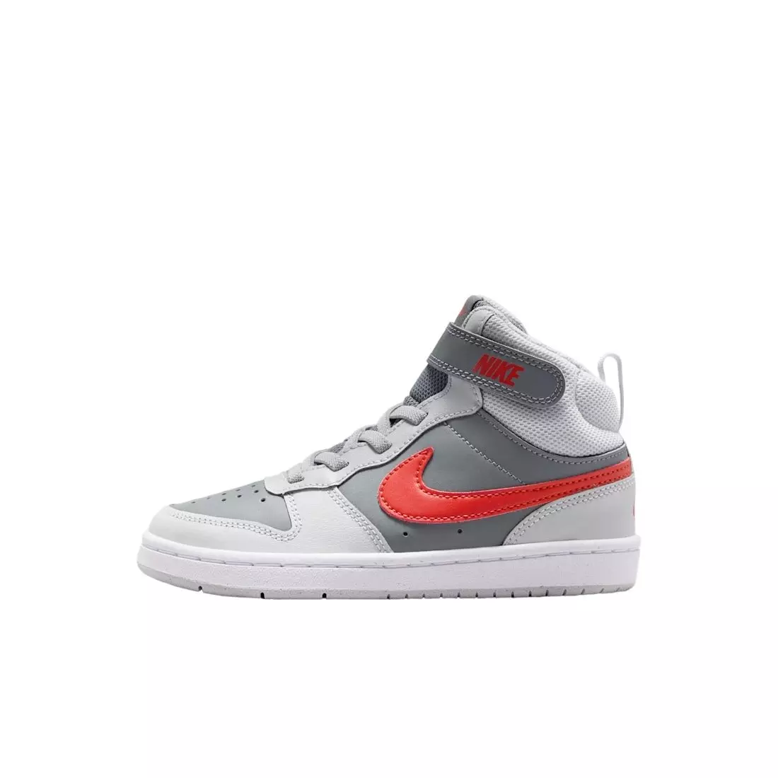 Nike Court Borough Mid 2 "Smoke Grey/Grey Fog/White/Picante Red" Preschool Boys' Shoe - GREY/GREY/WHITE/RED