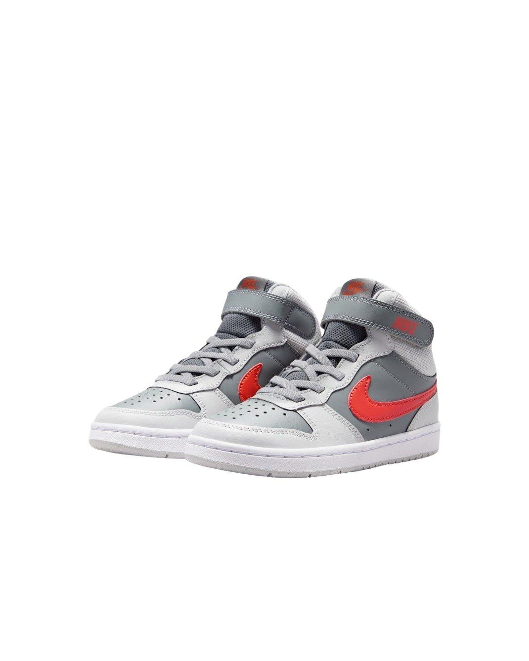 Nike Court Borough Mid 2 "Smoke Grey/Grey Fog/White/Picante Red" Preschool Boys' Shoe - GREY/GREY/WHITE/RED Thumbnail View 3